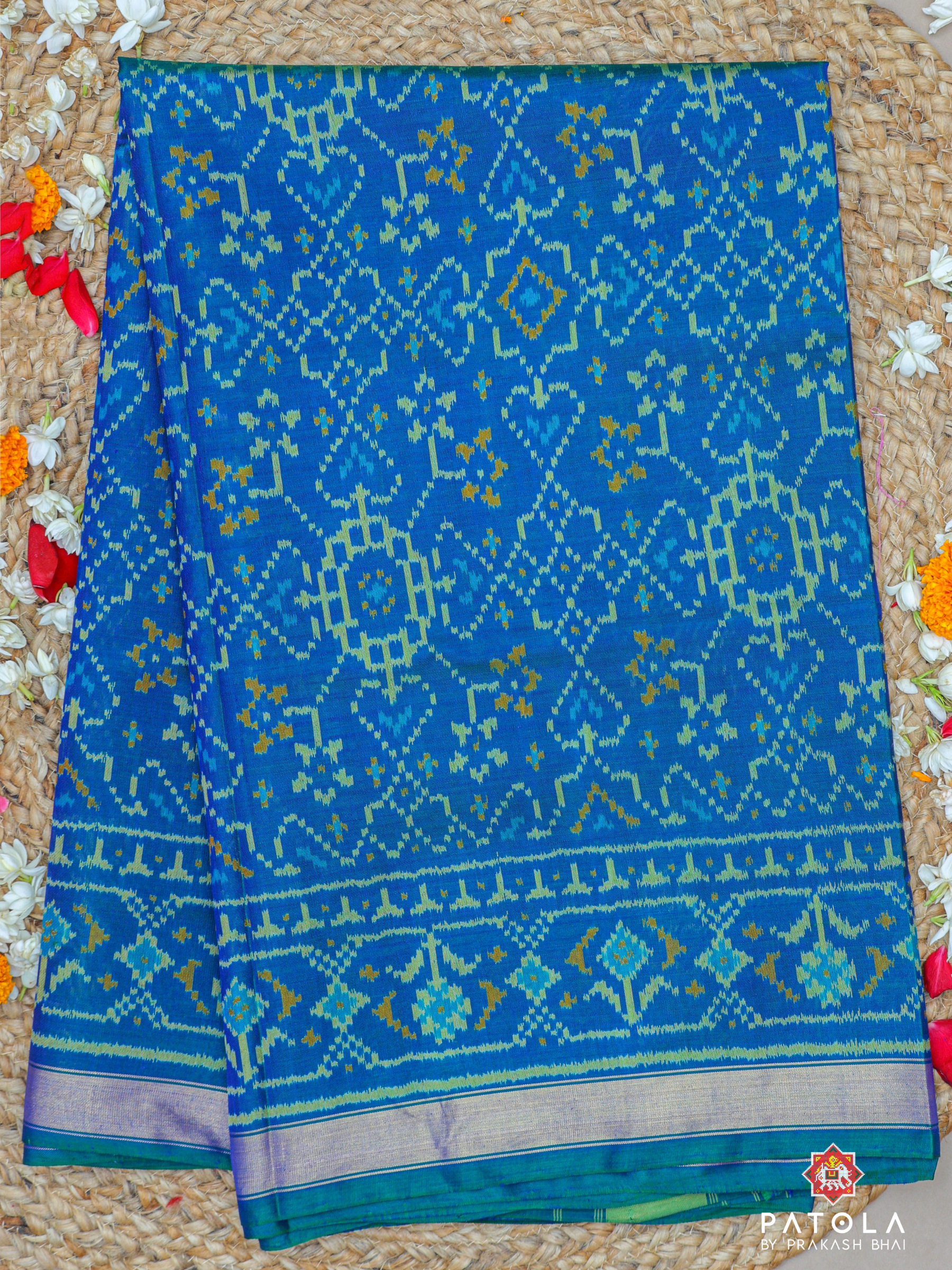 C-Green Navratna Panchanda Mix Designer Single Ikat Patola Saree