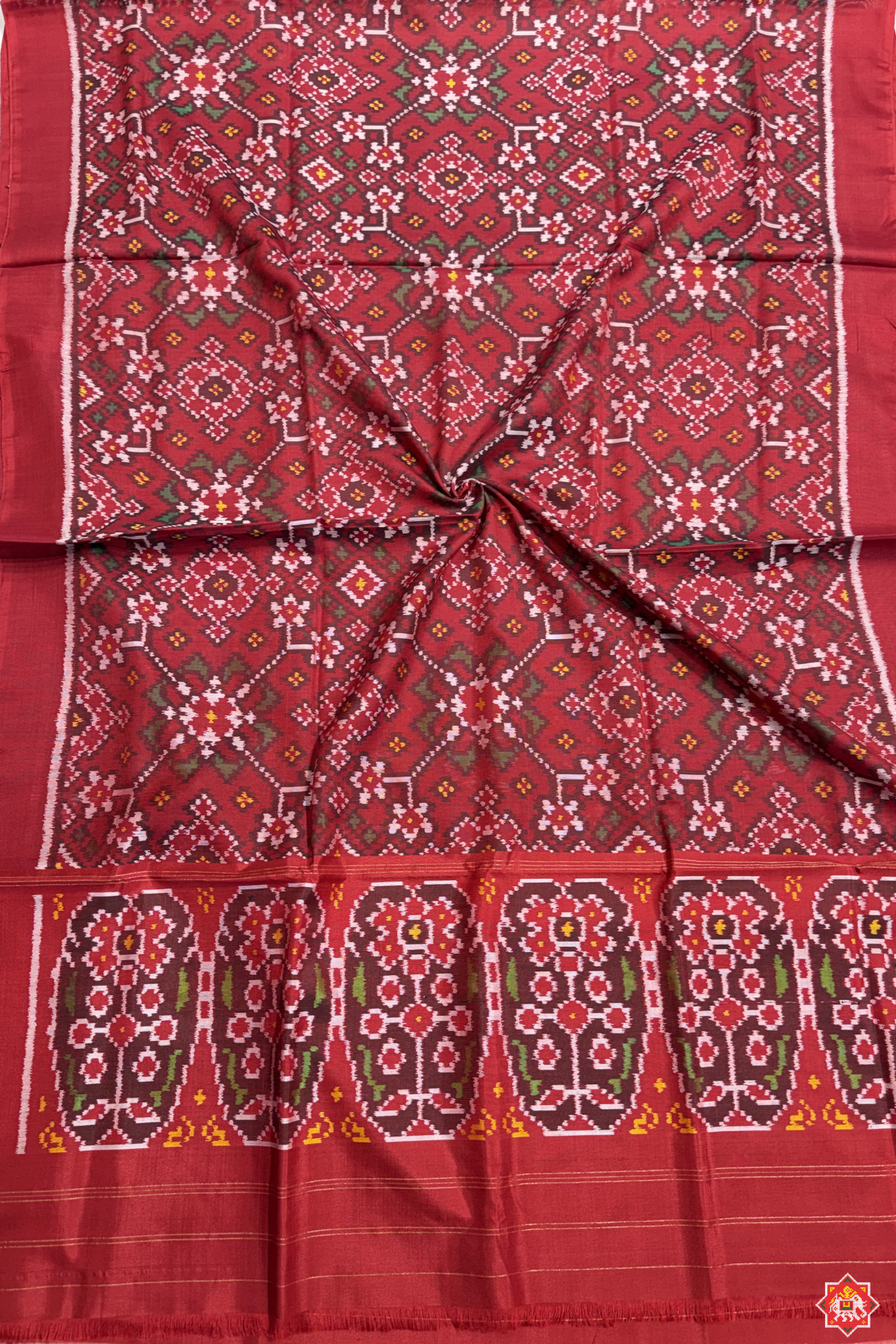 Traditional navratna designer semi double ikat dupatta