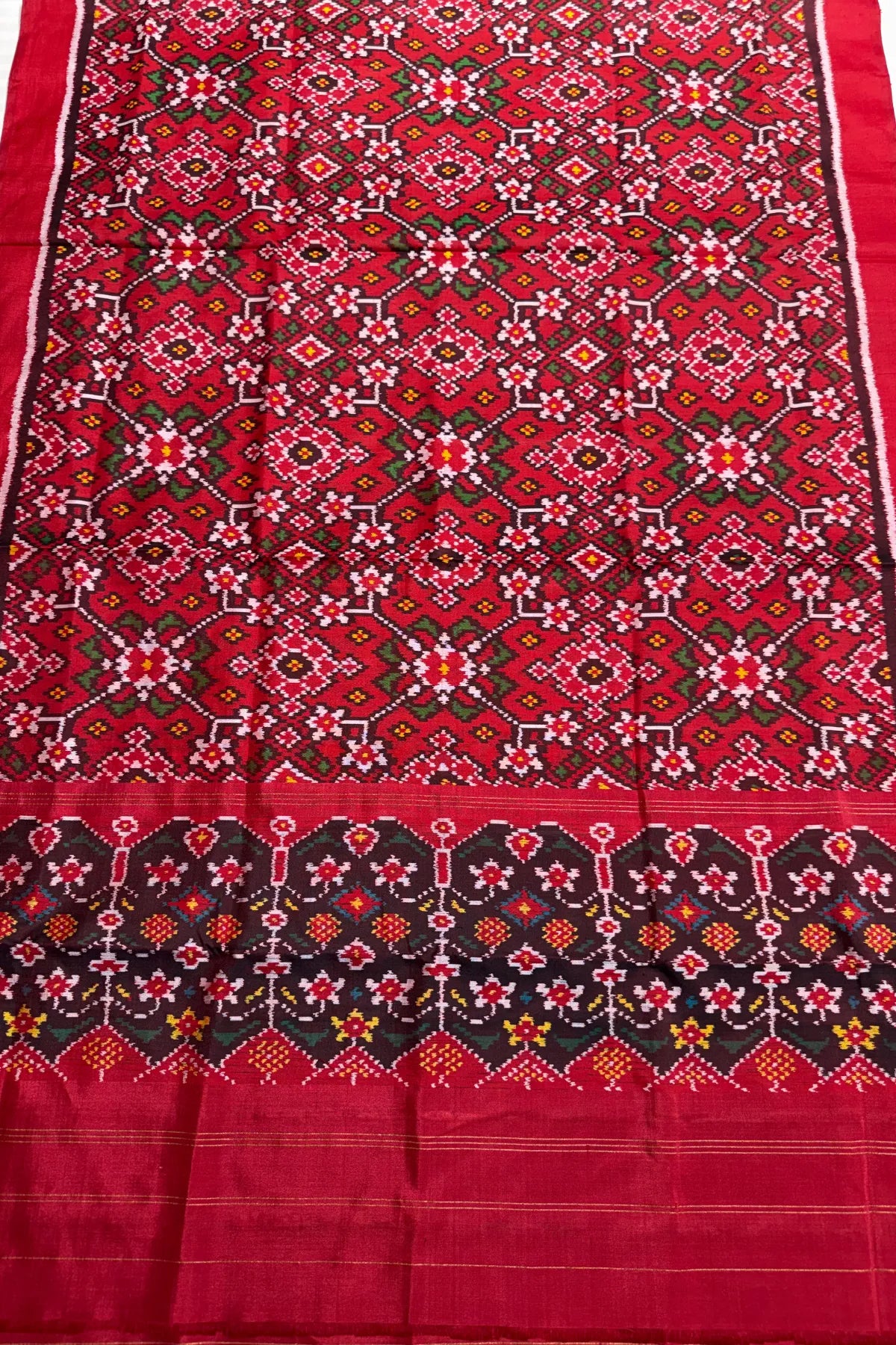 Traditional navratna designer semi double ikat dupatta