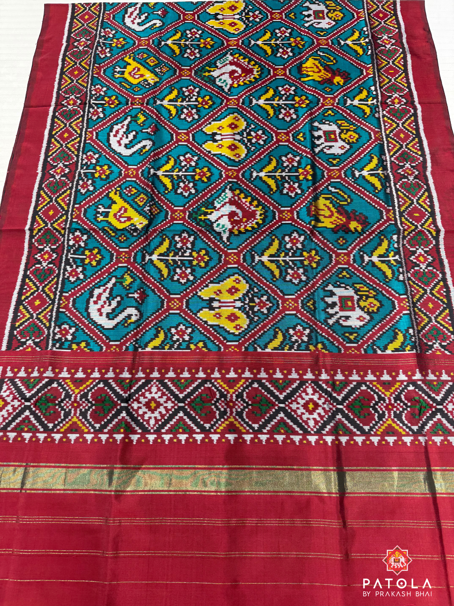 C-Green Big Narikunj Adtala Designer Semi Double Ikat Patola Dupatta