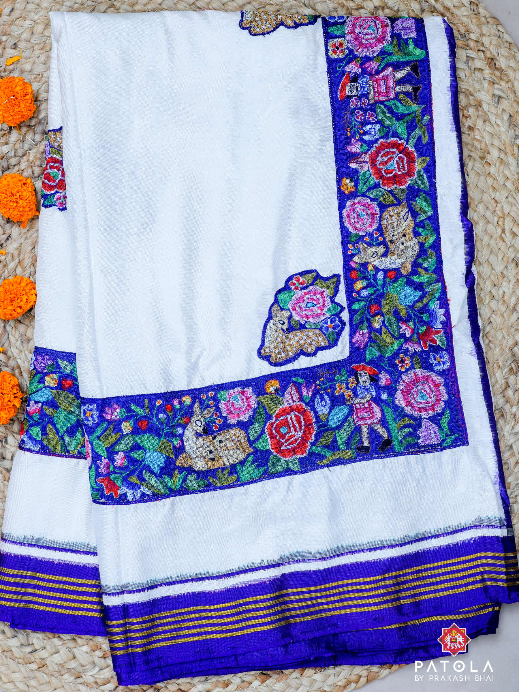 Masterpiece Flowers Deers Design Pure Petit Point Handwork Pure Double Ikat Patola Saree