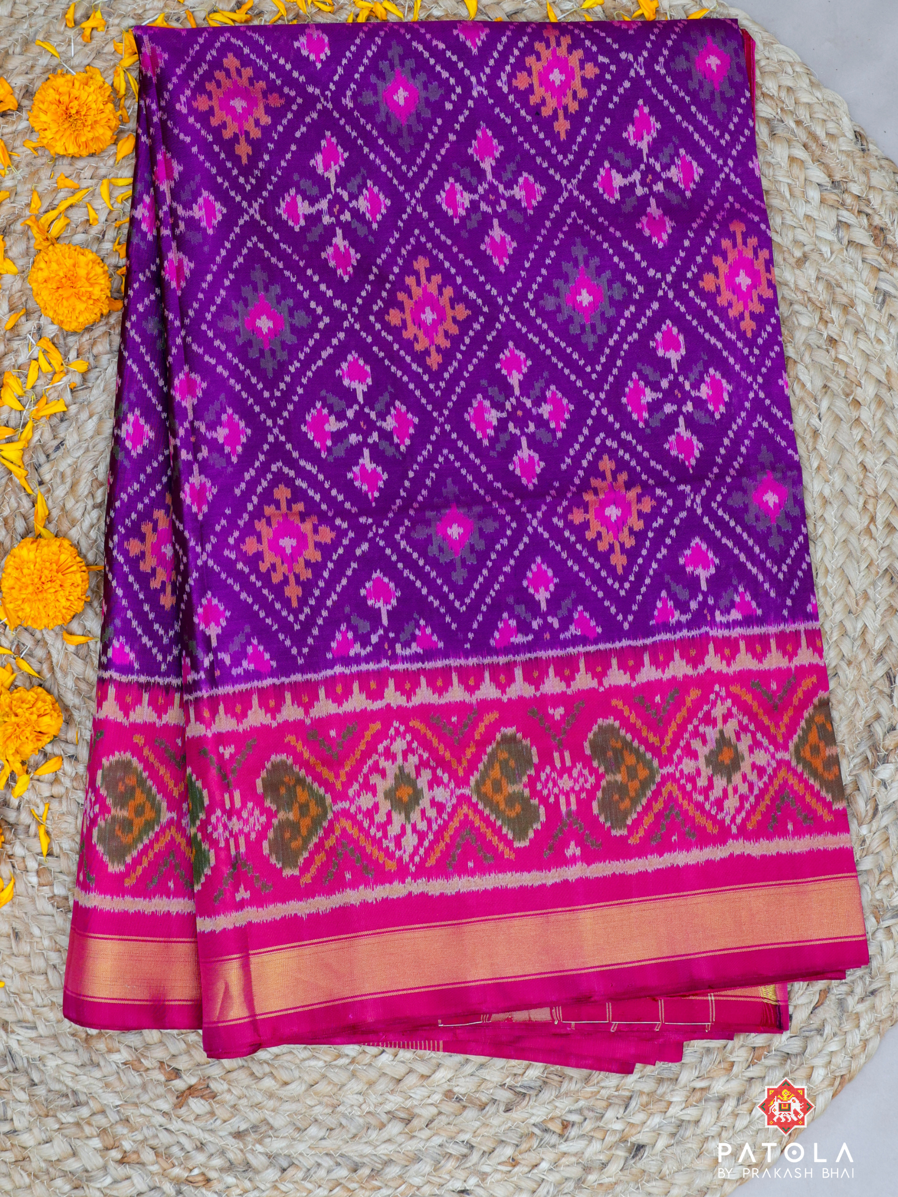 Pink With Purple Chanda Bhat Design Single Ikat Patola Saree