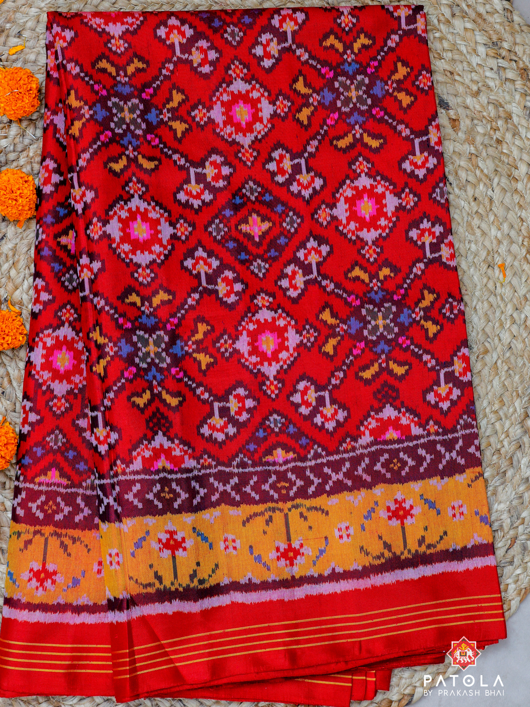 Traditional Navratna Design Semi Double Ikat Patola Saree