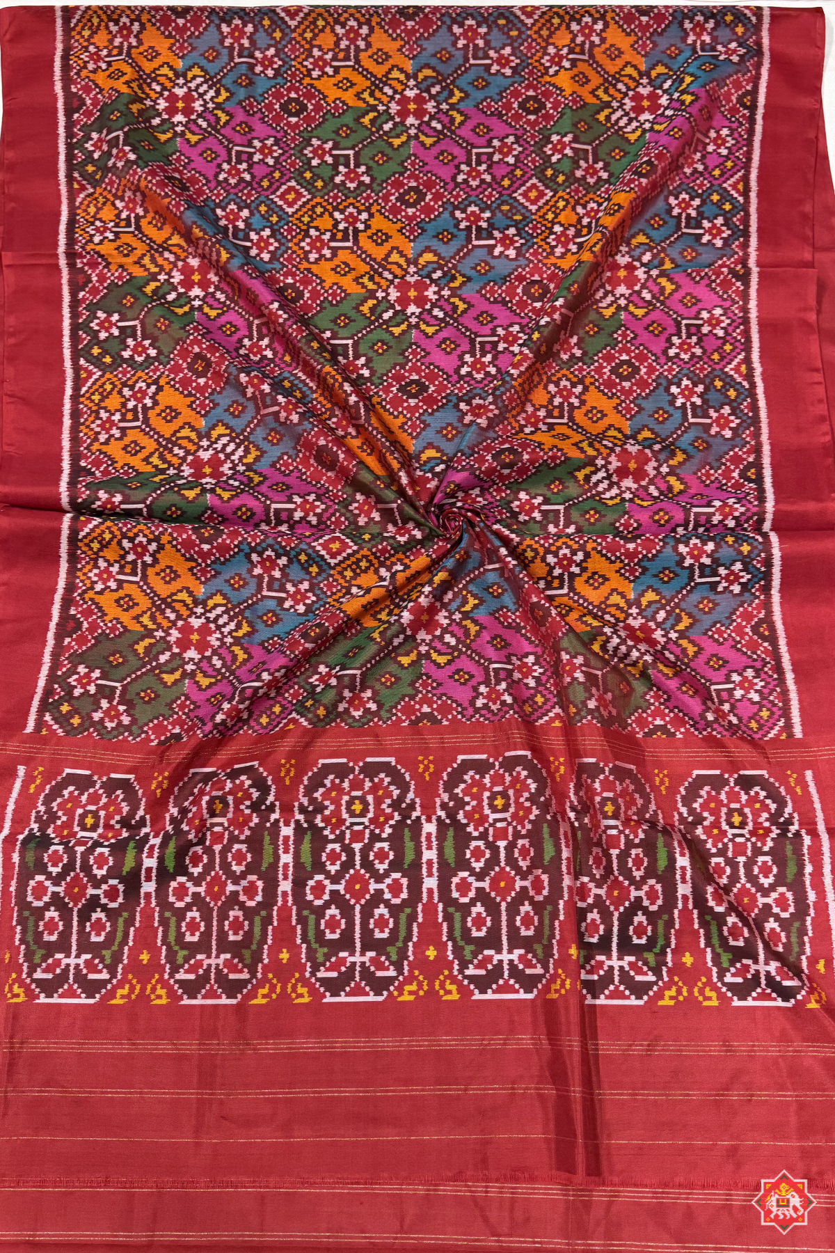Navratna design with minakari work semi double ikat patola dupatta