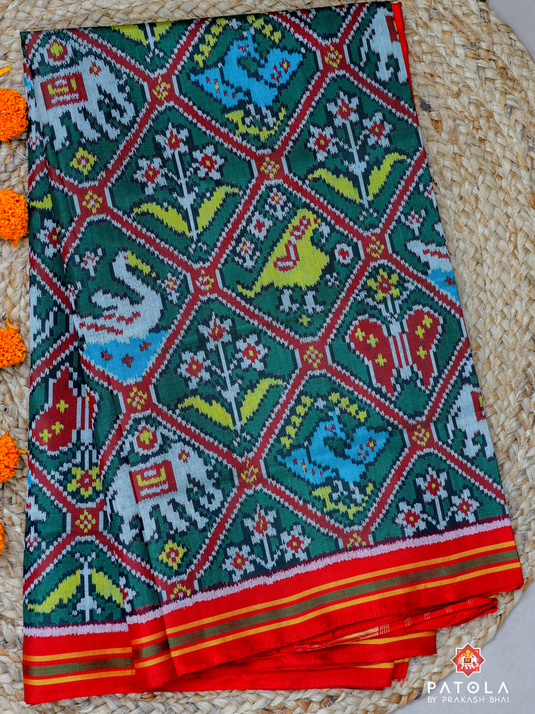 Green Narikunj Adtala Designer Semi Double Ikat Patola Saree