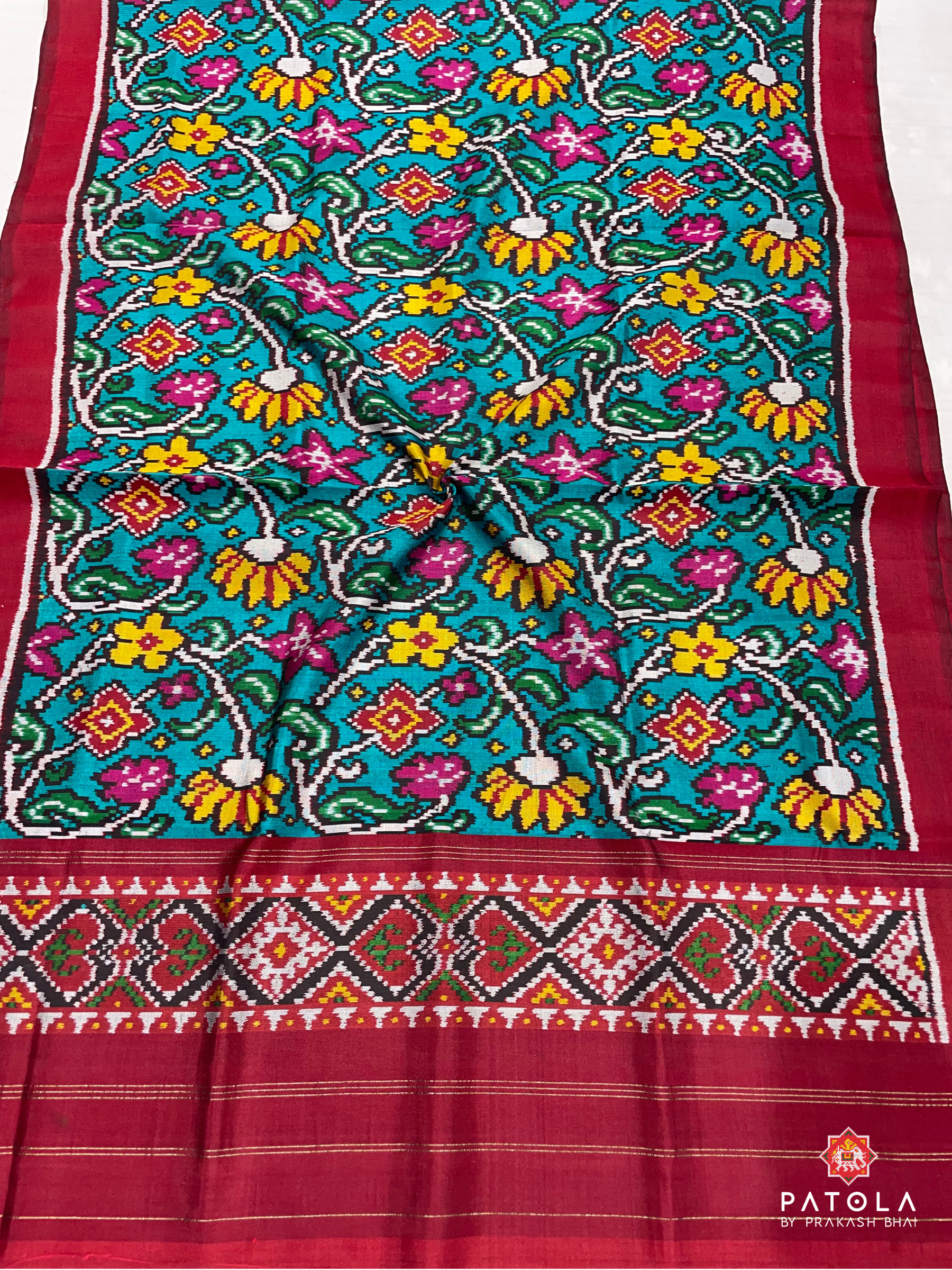 Masterpiece C-Green Rangoli Designer Semi Double Ikat Patola Dupatta