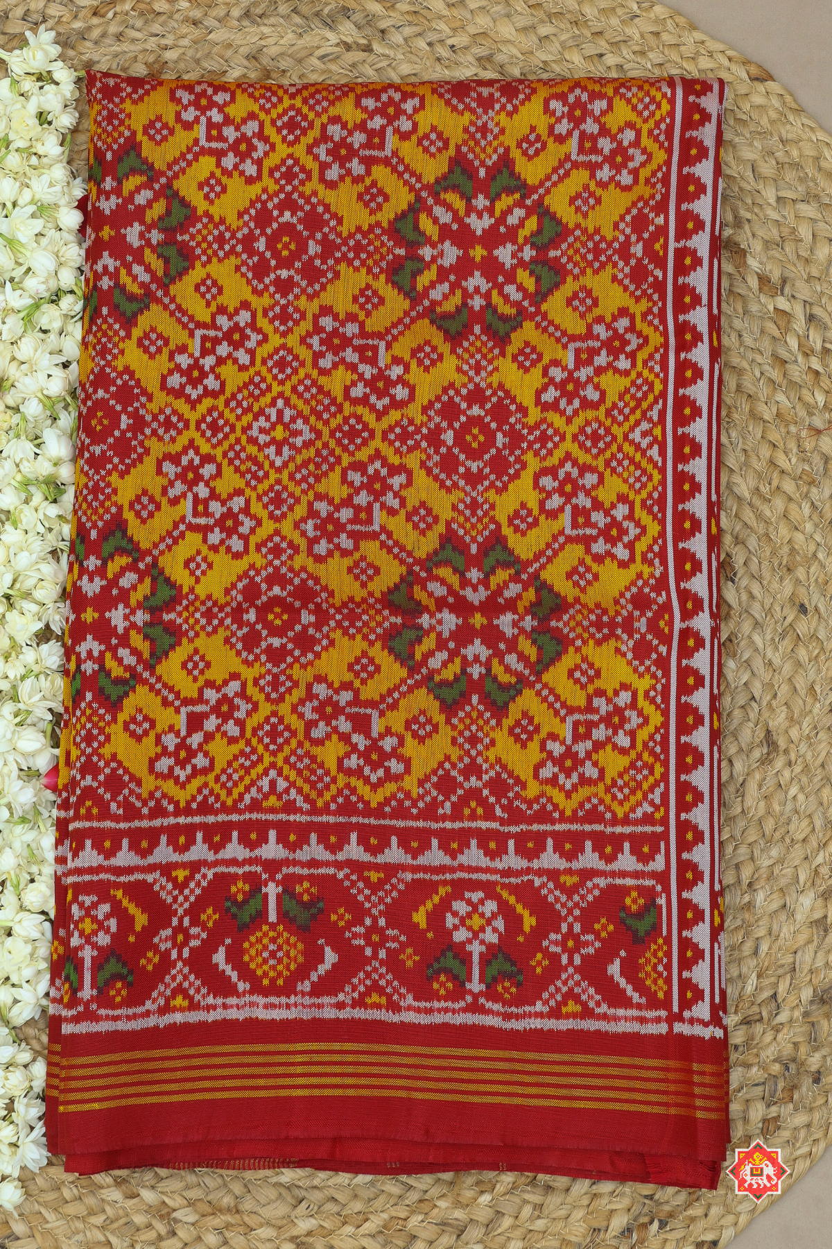 Navaratna design minakari work with ghughroo border semi double ikat patola saree