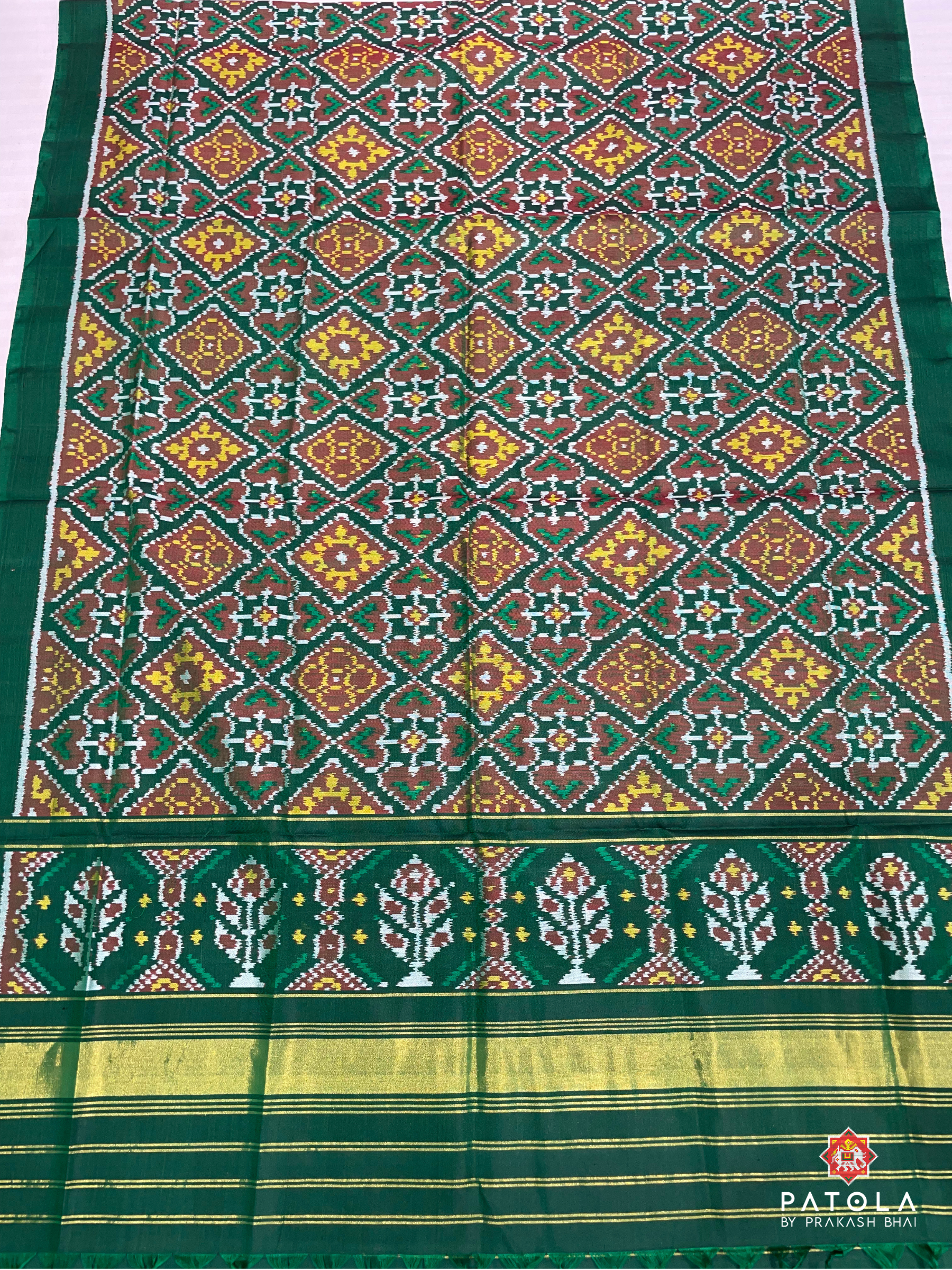 Green Pan Chanda Bhat Designer Semi Double Ikat Dupatta