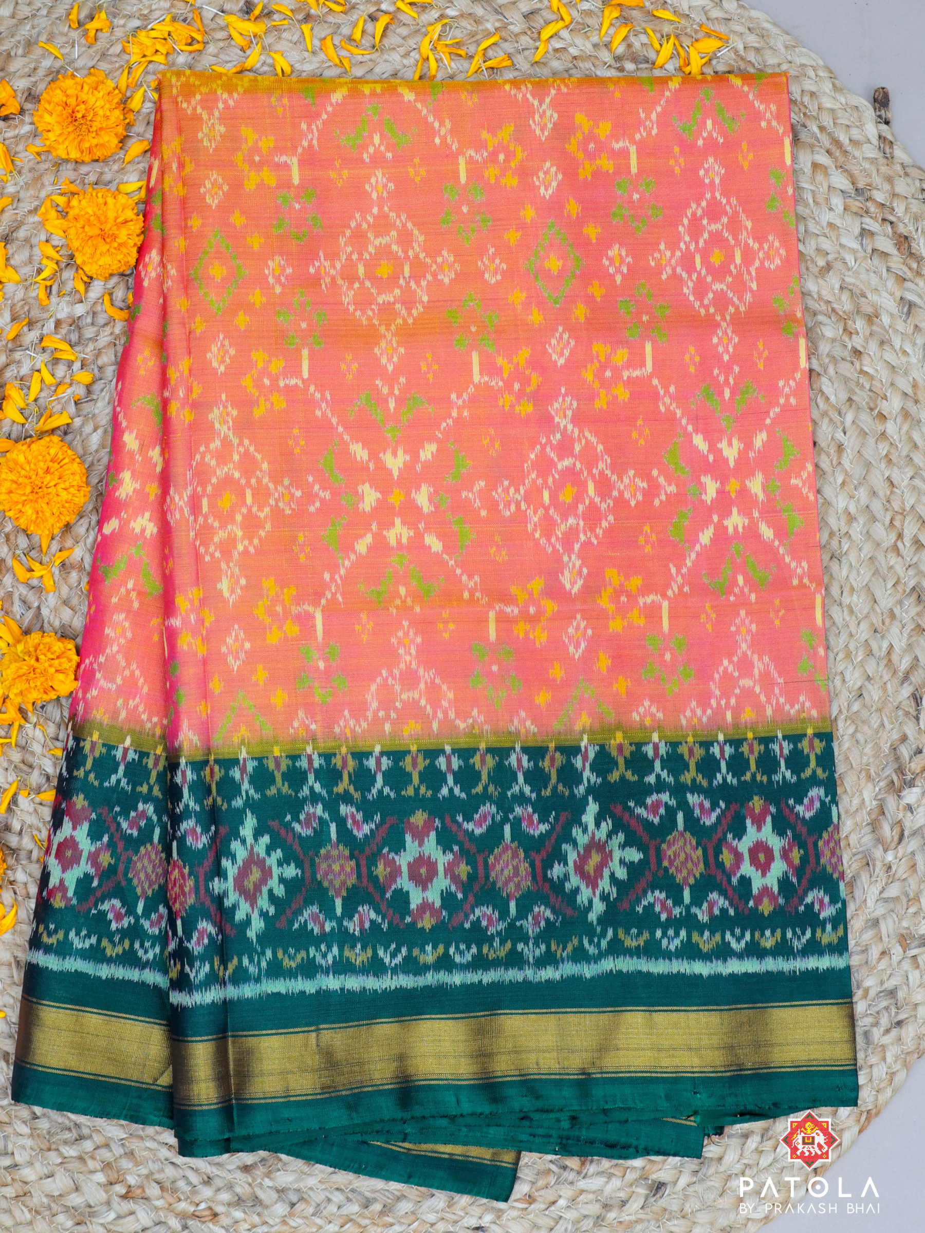 Navratna Design With Fency Border Single Ikat Patola Sareee