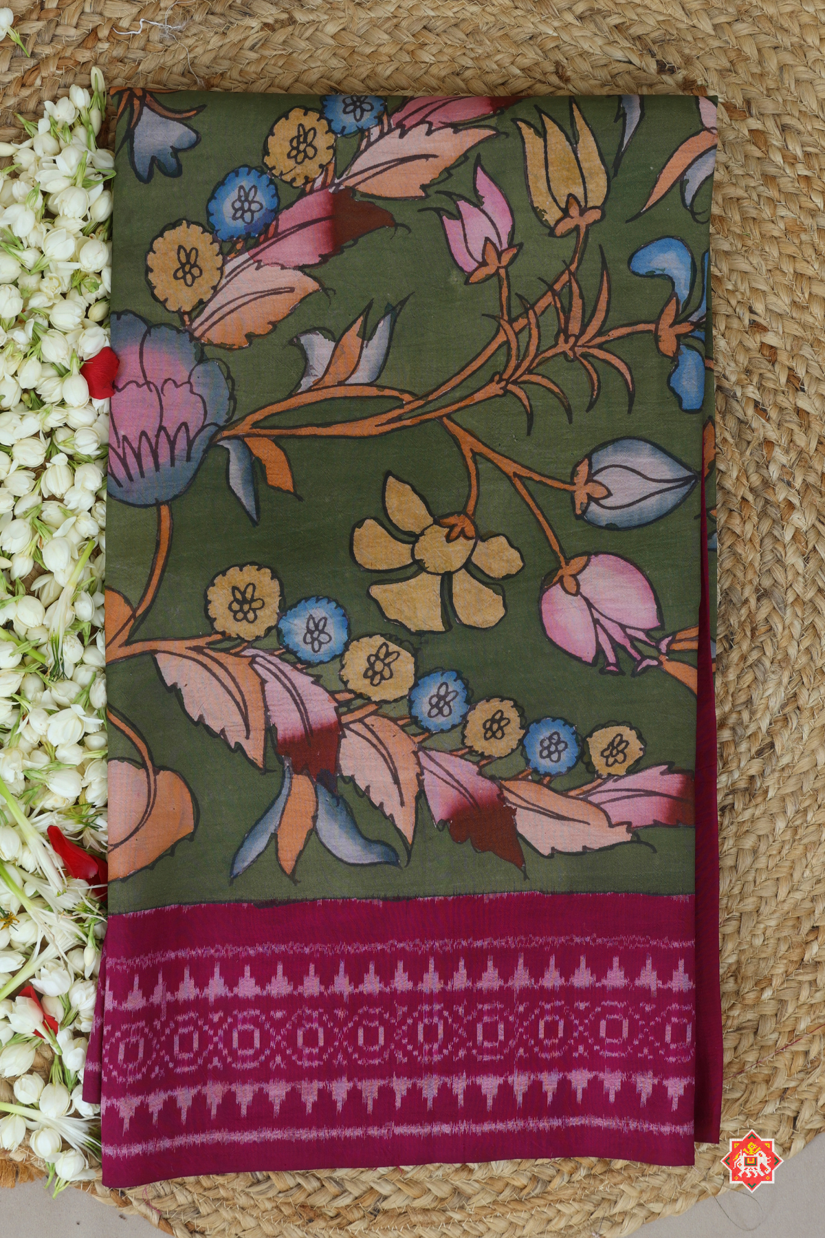 Hand painting art kalamkari with patola saree & blouse patola design  ( masterpiece)