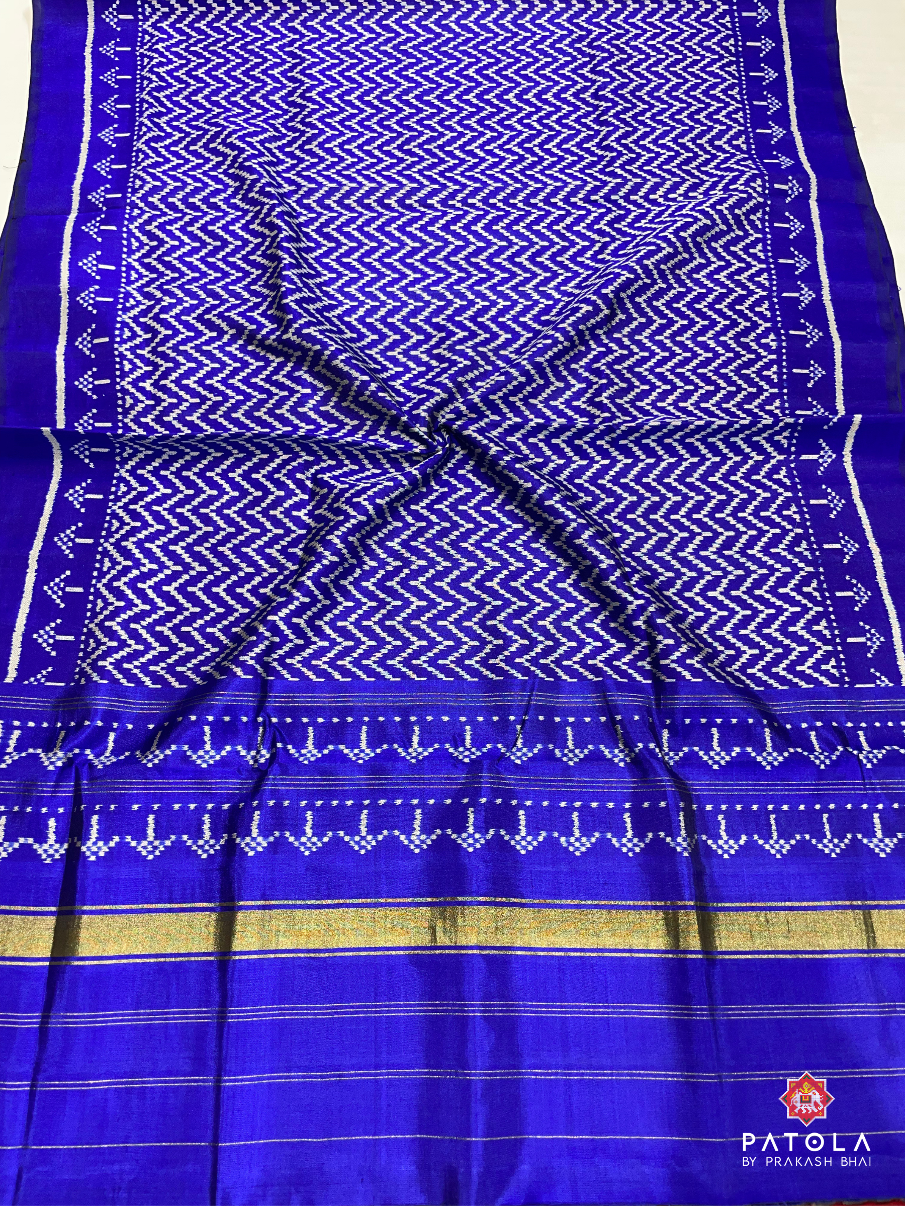 Blue Zigzag Designer Semi Double Ikat Patola Dupatta