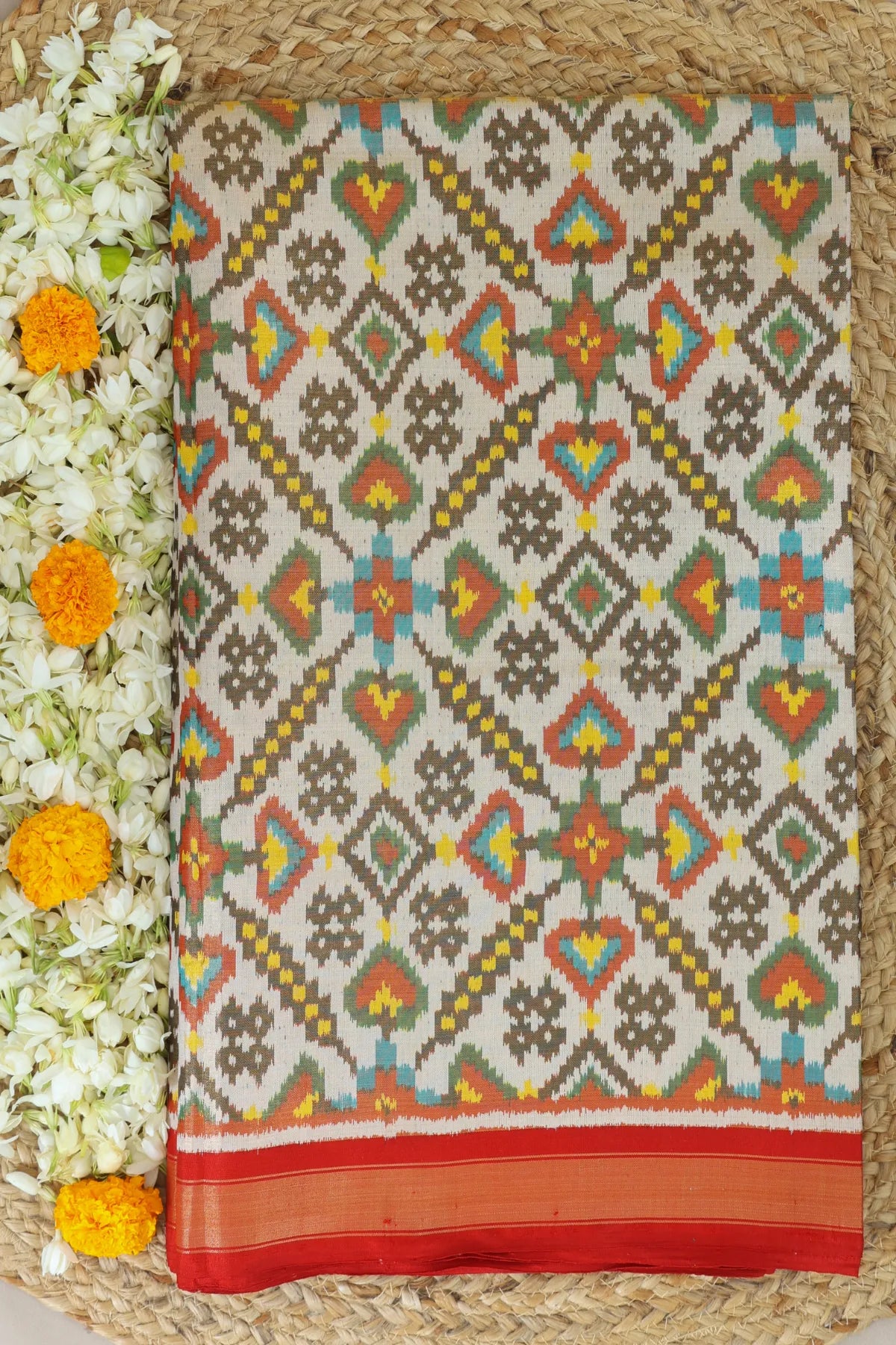Rajwadi manek chowk design with pallu traditional tissue patola saree