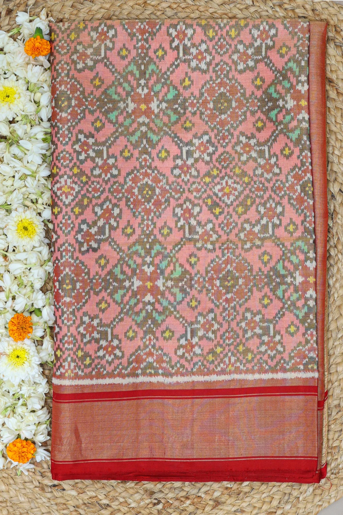 Navratna design with minakari work  tissue patola saree