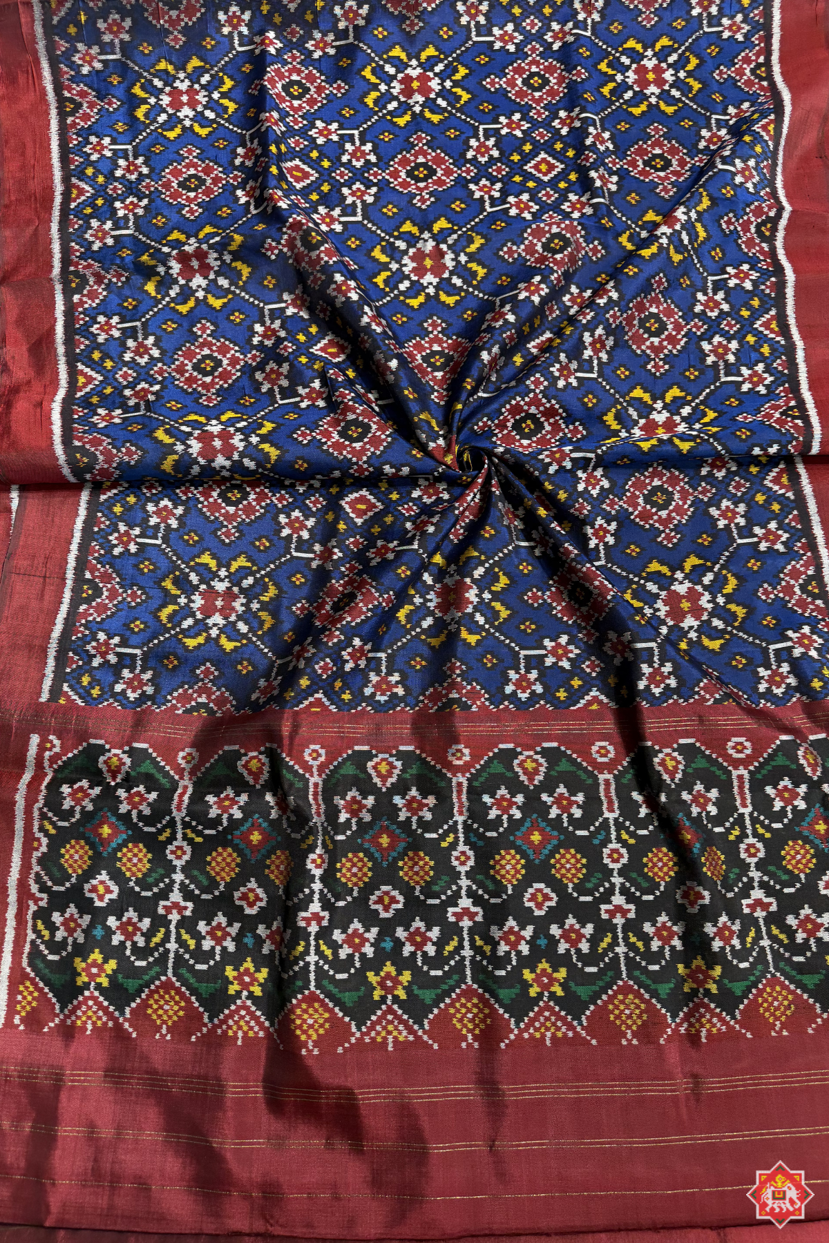 Traditional navratna designer semi double ikat dupatta