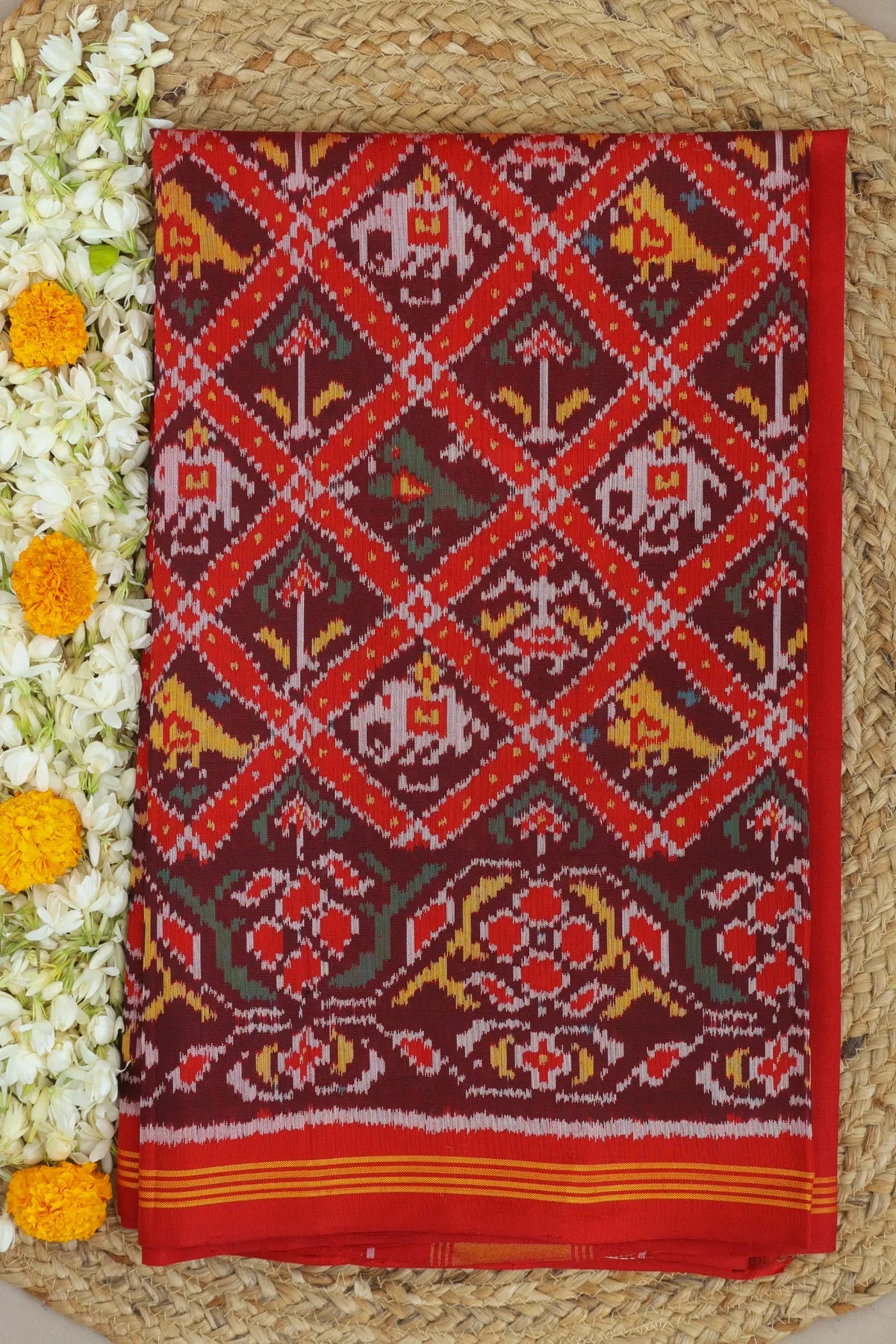 Small adtala design pallu border traditional semi double ikat patola saree