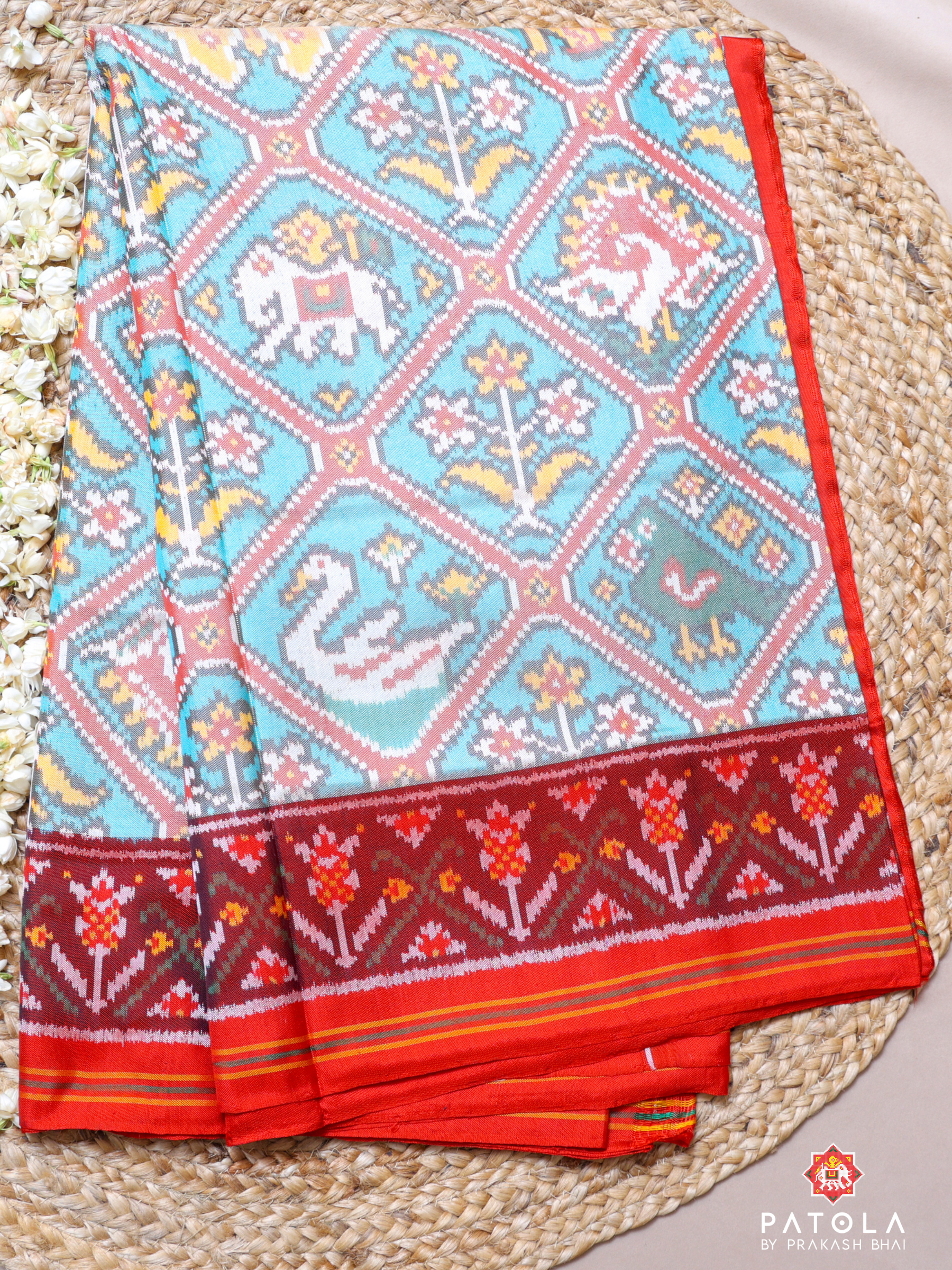 C-Green Big Narikunj Adtala Designer Semi Double Ikat Patola Saree