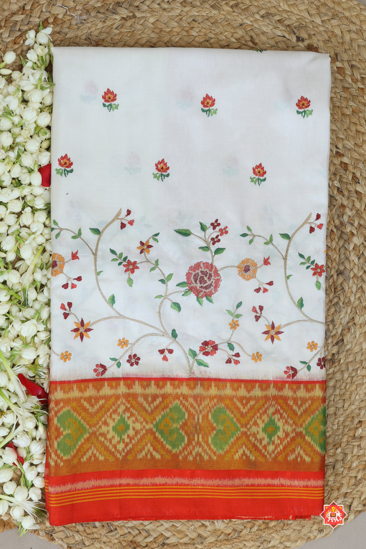 Pure patola with machinery embroidery work single ikat patola saree