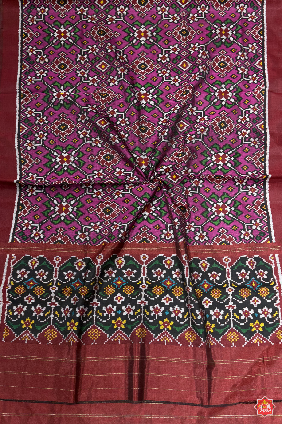 Navratna design with minakari work semi double ikat patola dupatta