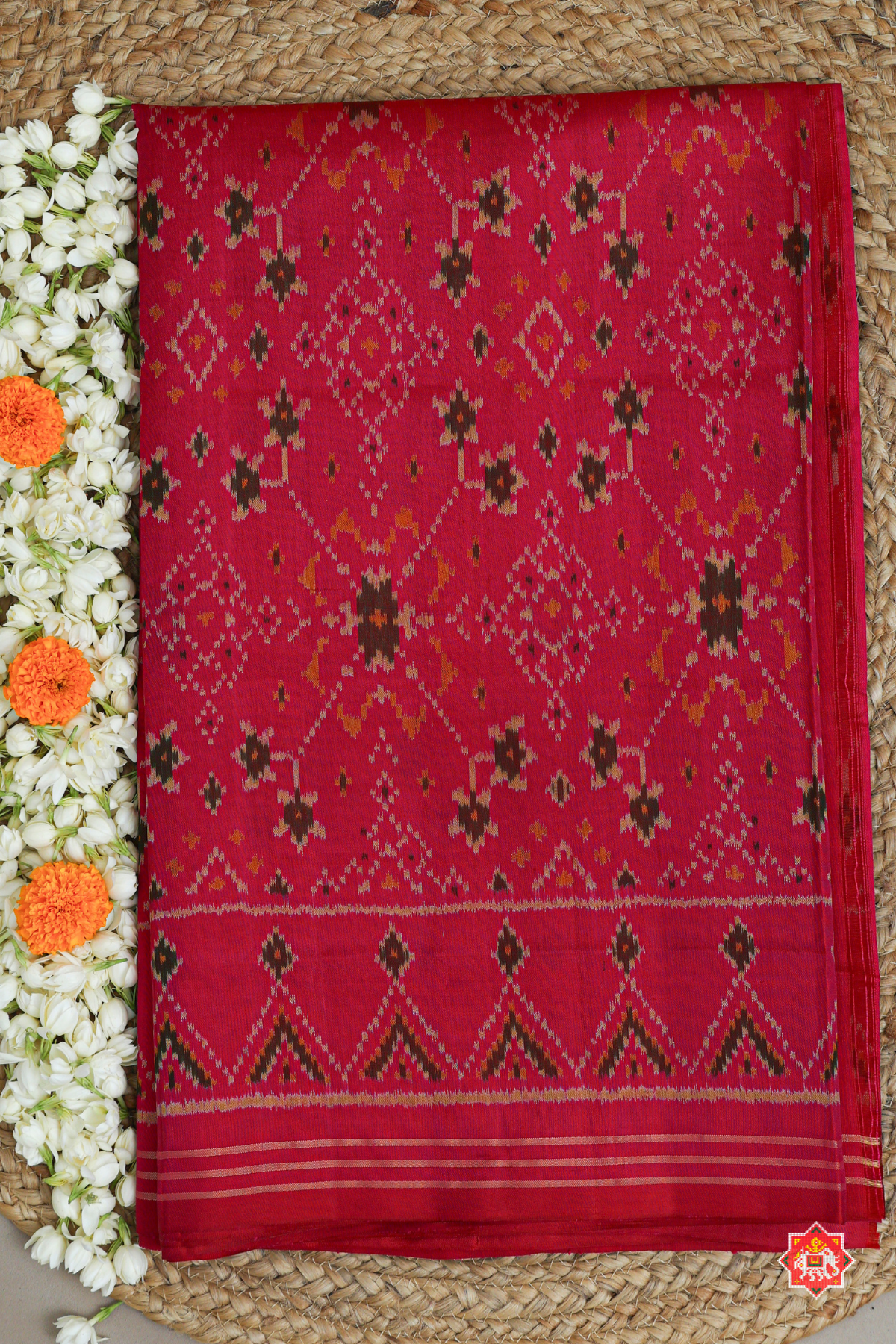 Navratna design with temple border single ikat patola saree