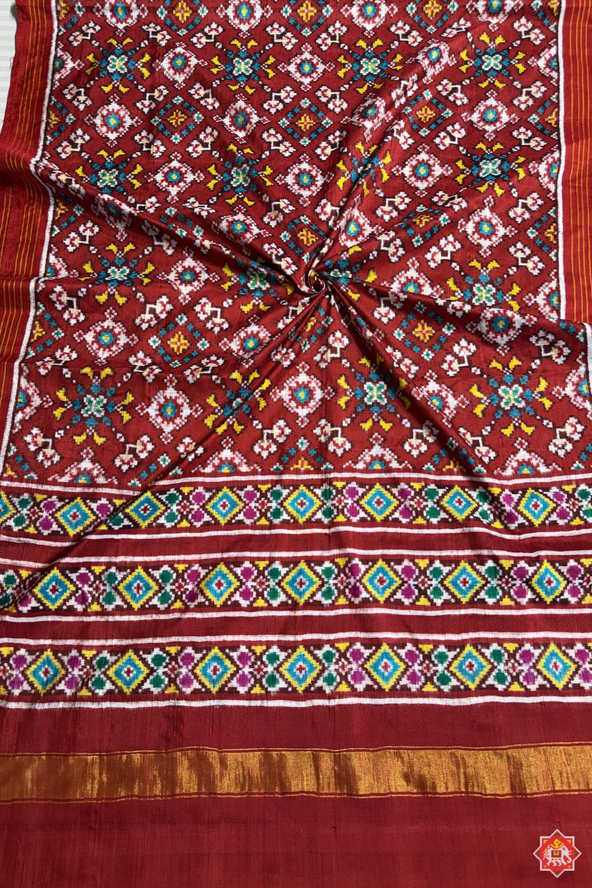 Traditional navratna design with minakari work pure double ikat patola dupatta