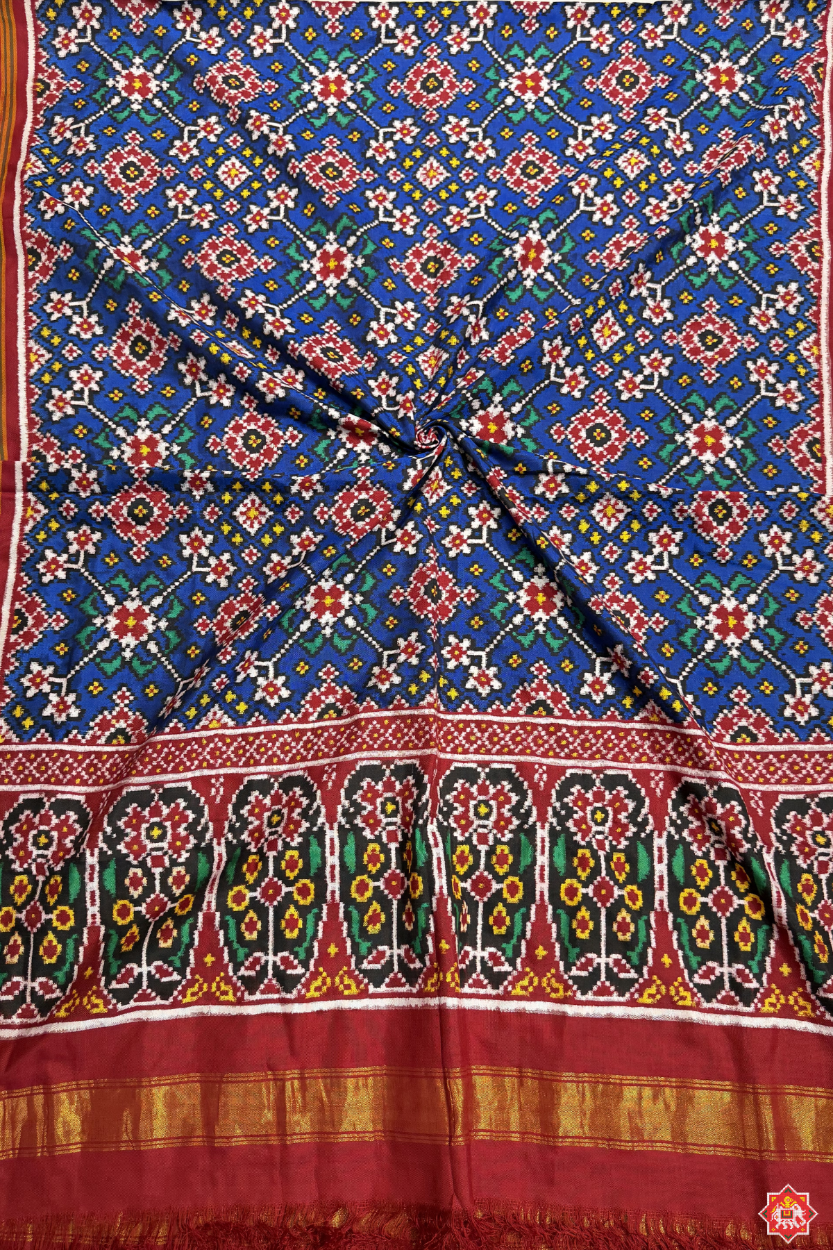 Traditional navratna design with minakari work pure double ikat patola dupatta