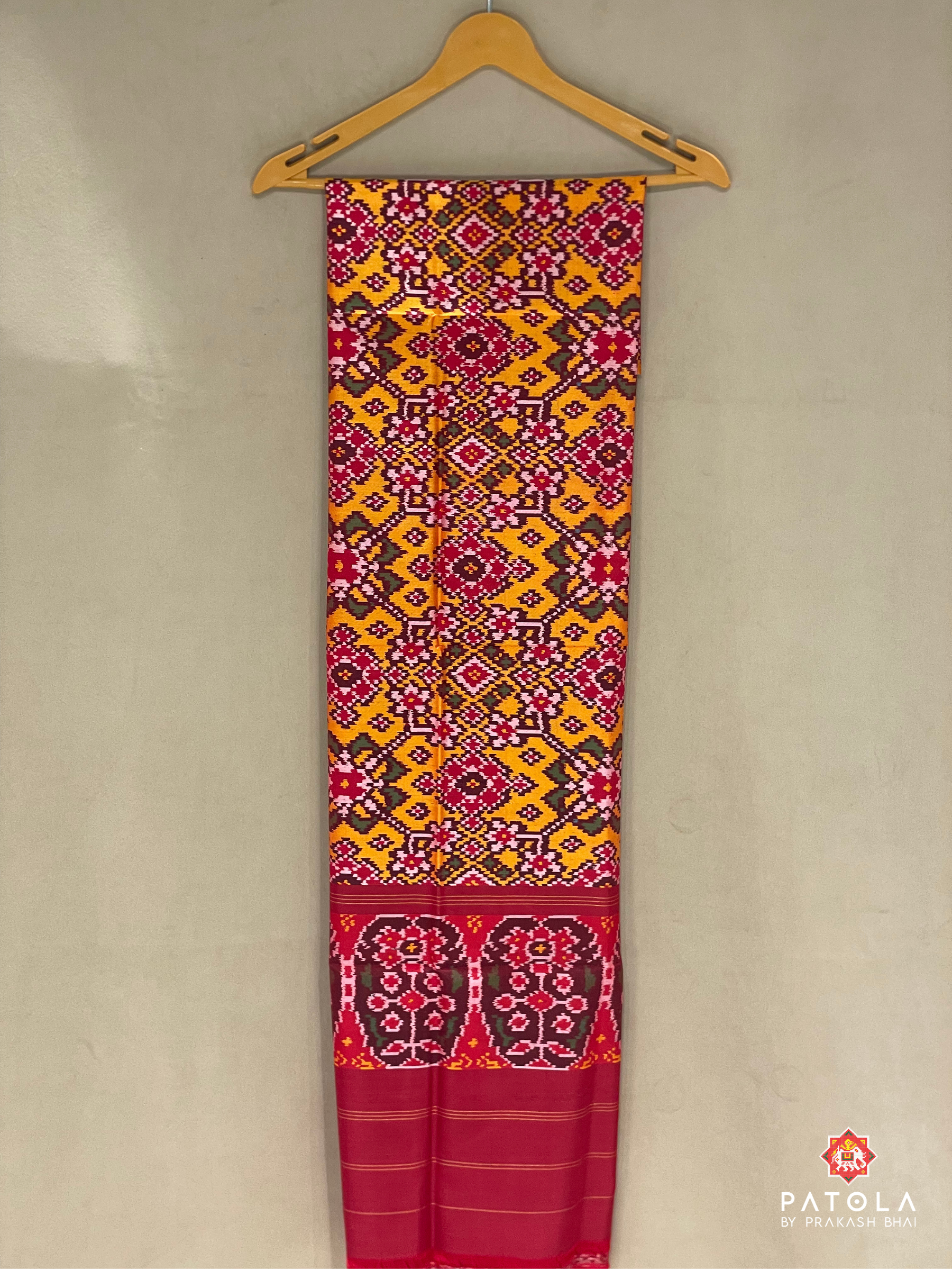 Traditional Yellow Navratna Designer Semi Double Ikat Dupatta