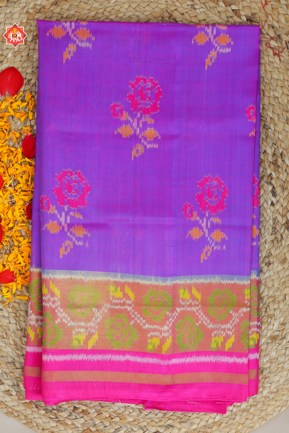 Funcy rose design with tissue border single ikat patola saree