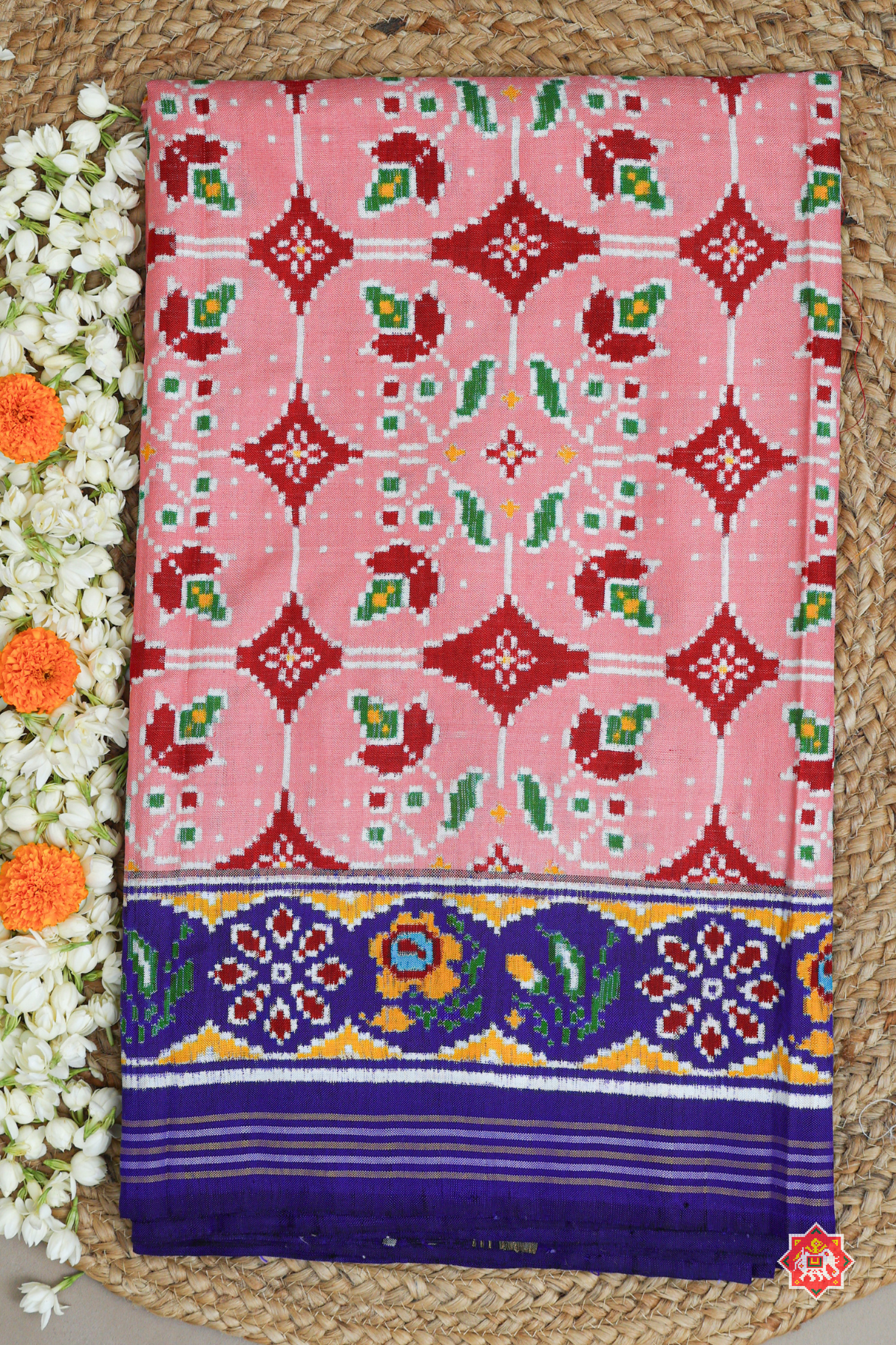 Masterpiece small chabdi design with flowers pure double ikat patola saree
