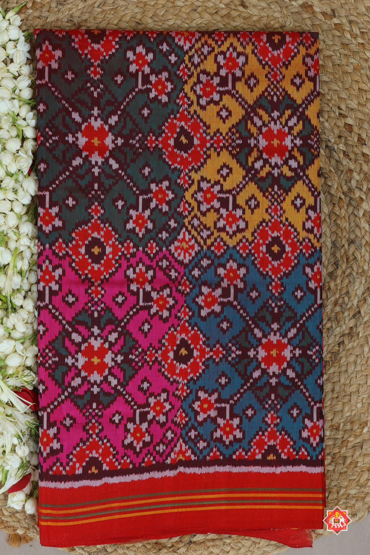 Master piece navrtana design & minakari work semi double ikat patola saree