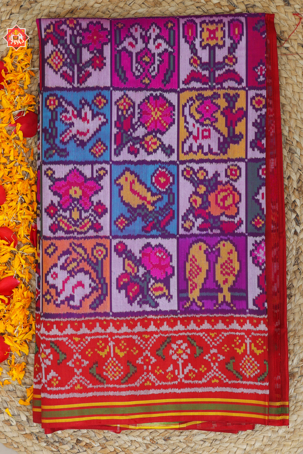 Masterpiece 8 motifs designer multi colours  Semi double ikat patola saree