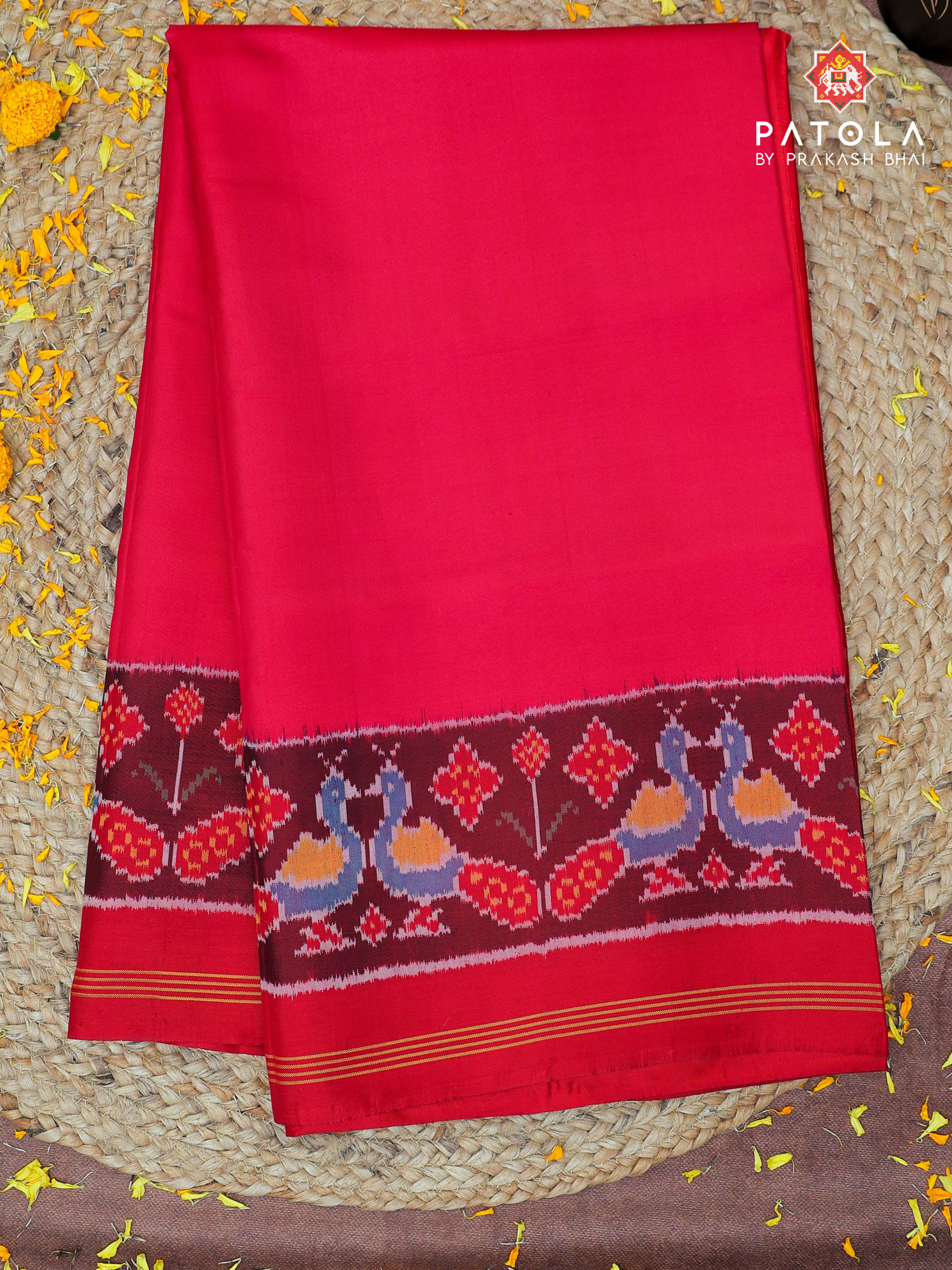 Plain Rani Pink Design With Patola Designer Blouse Semi Double Ikat Patola Saree