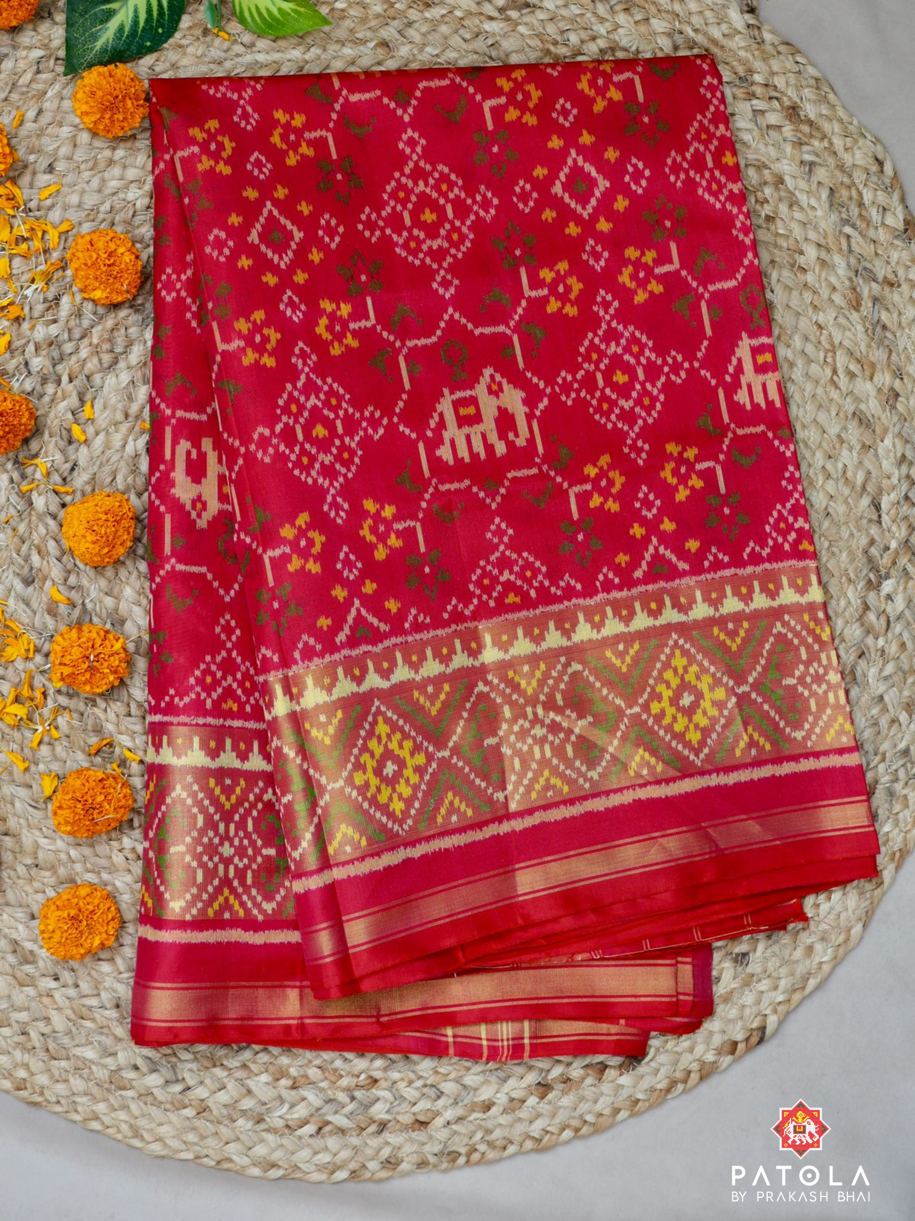 Navratna Design With Elephent Motif Single Ikat Patola Saree