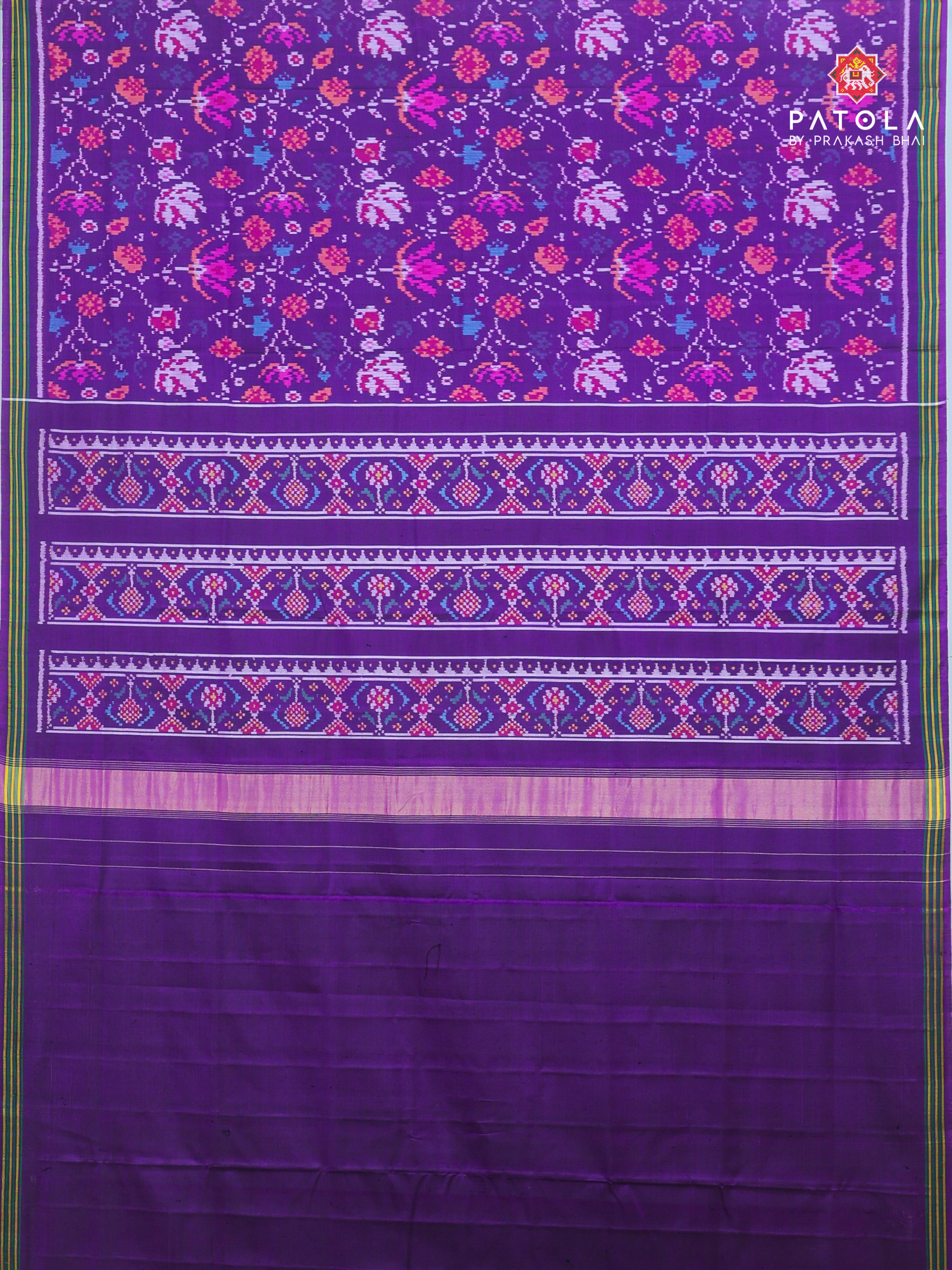 Masterpiece flowers vel designer small border semi double ikat patola saree