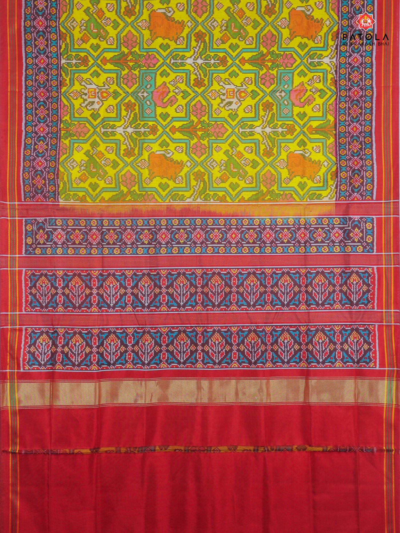 Flowers vel with animal desig semi double ikat patola saree