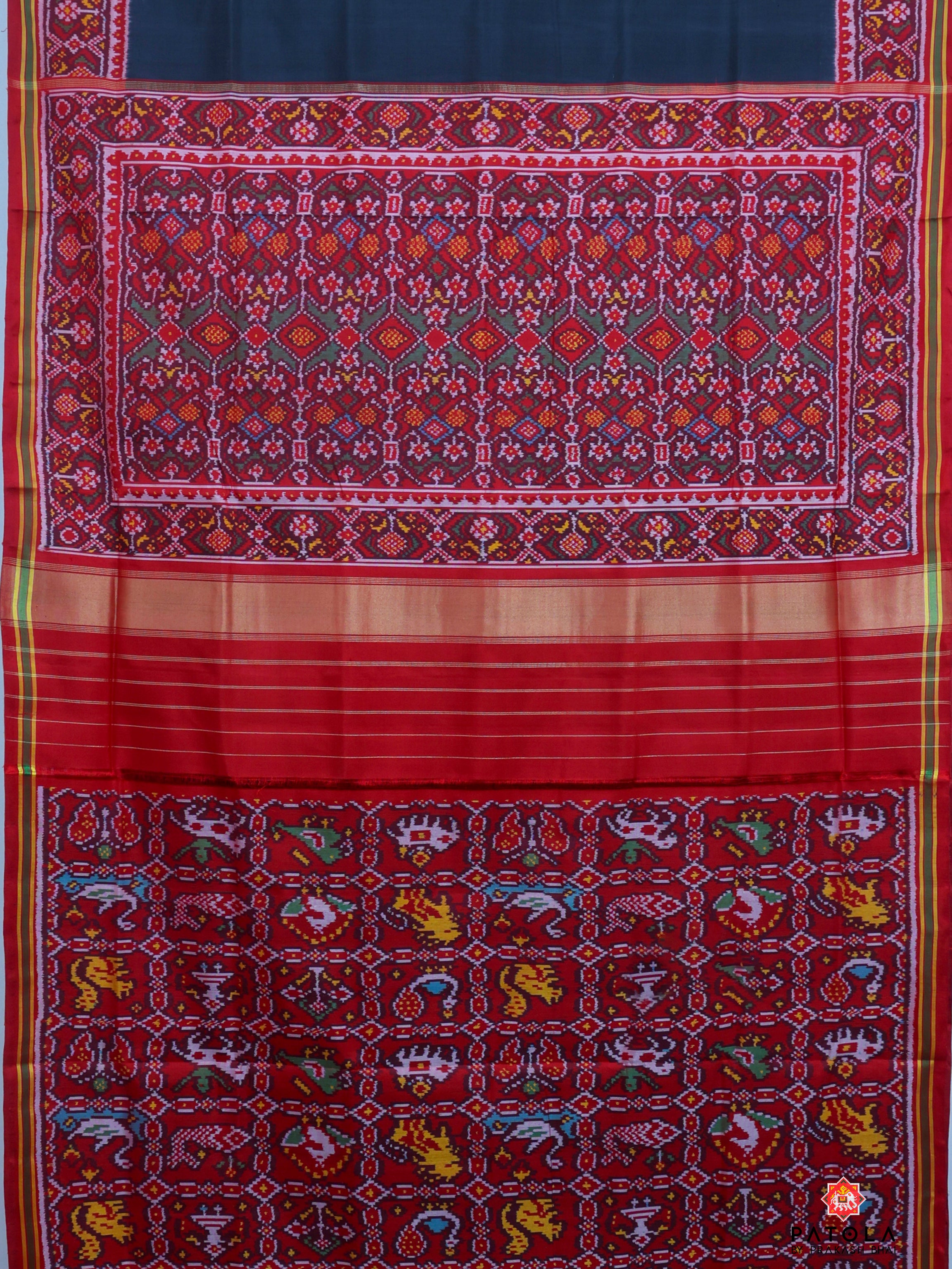 Plain Black With Patola Designer Blouse Semi Double Ikat Patola Sareee