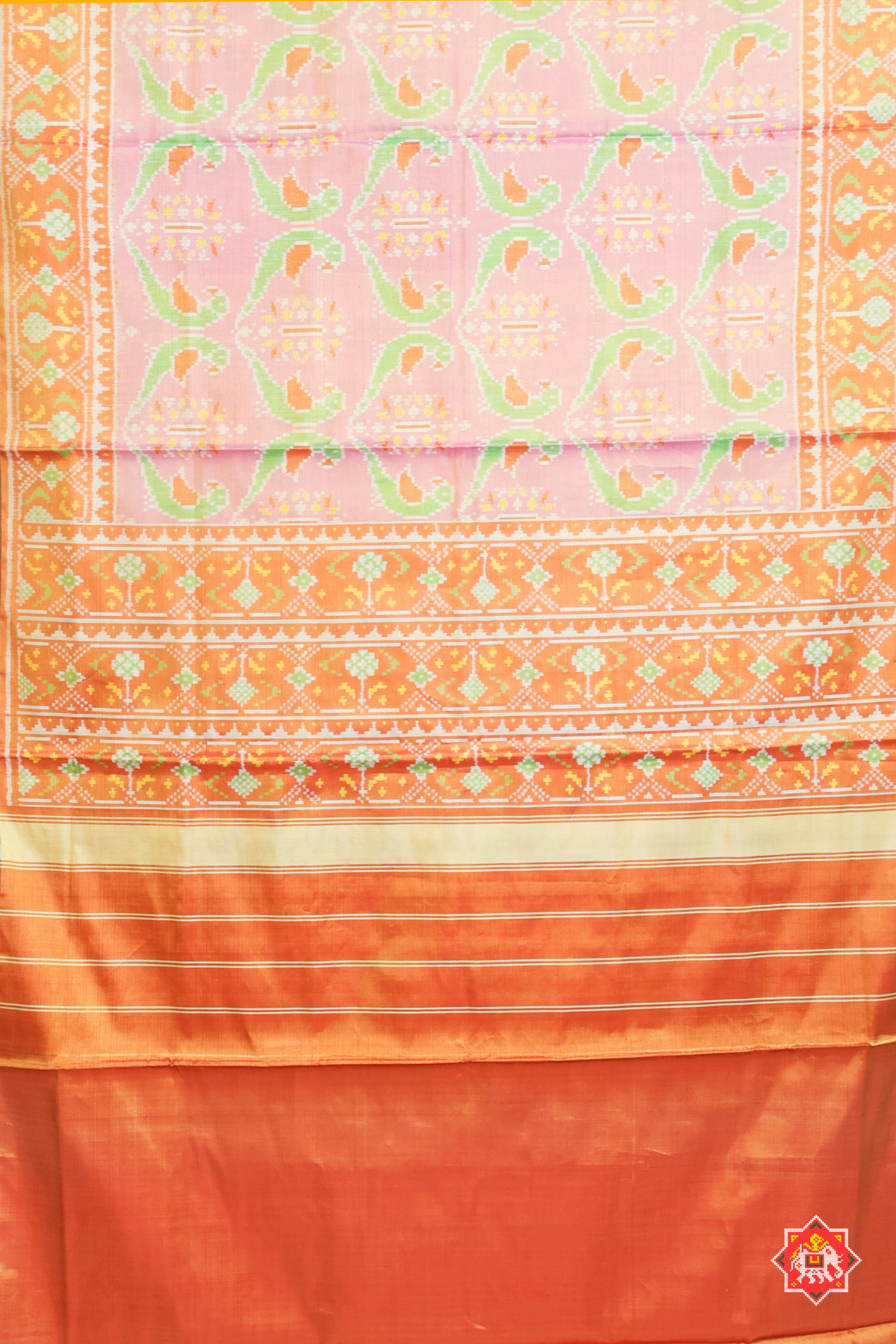 Parrot design with ghughroo pallu border tissue patola saree