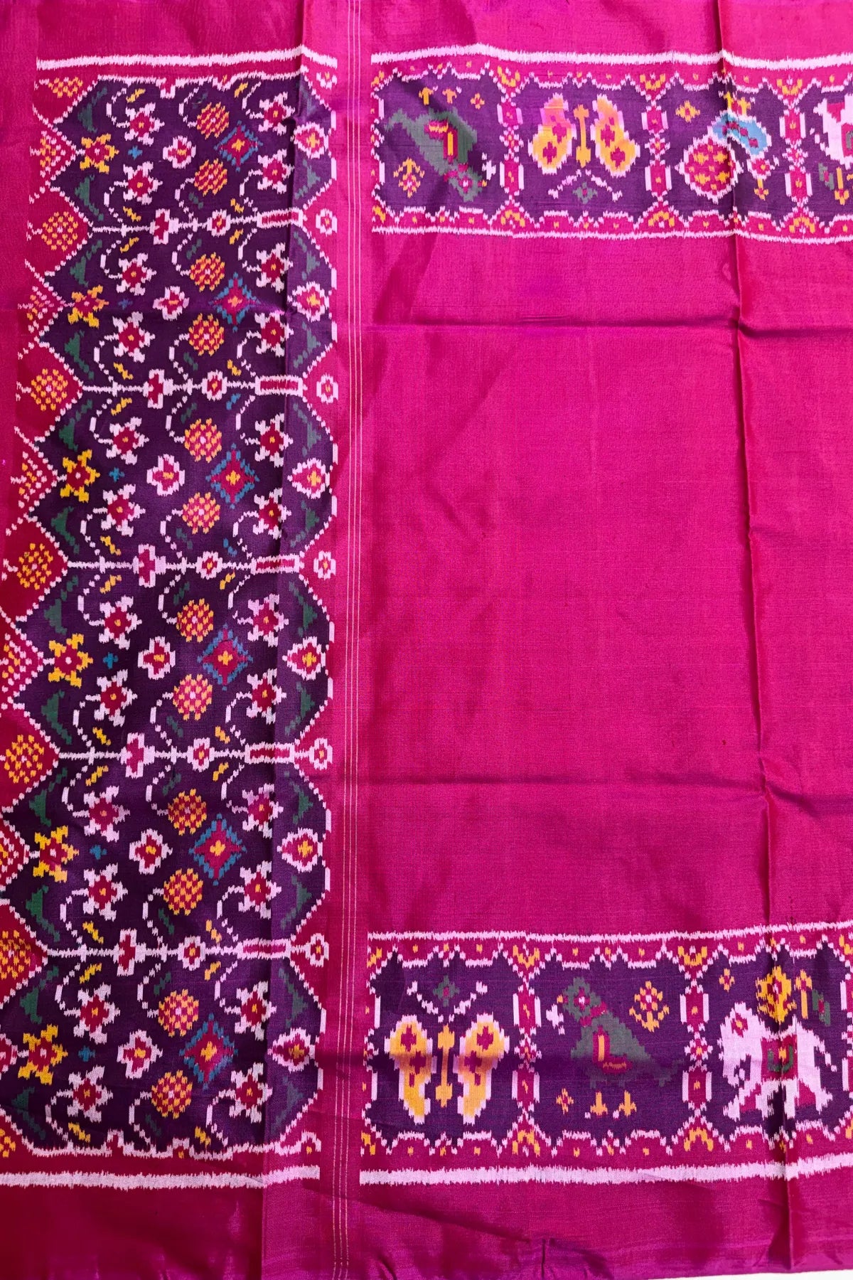 Plain pink with motif design semi double ikat patola dupatta