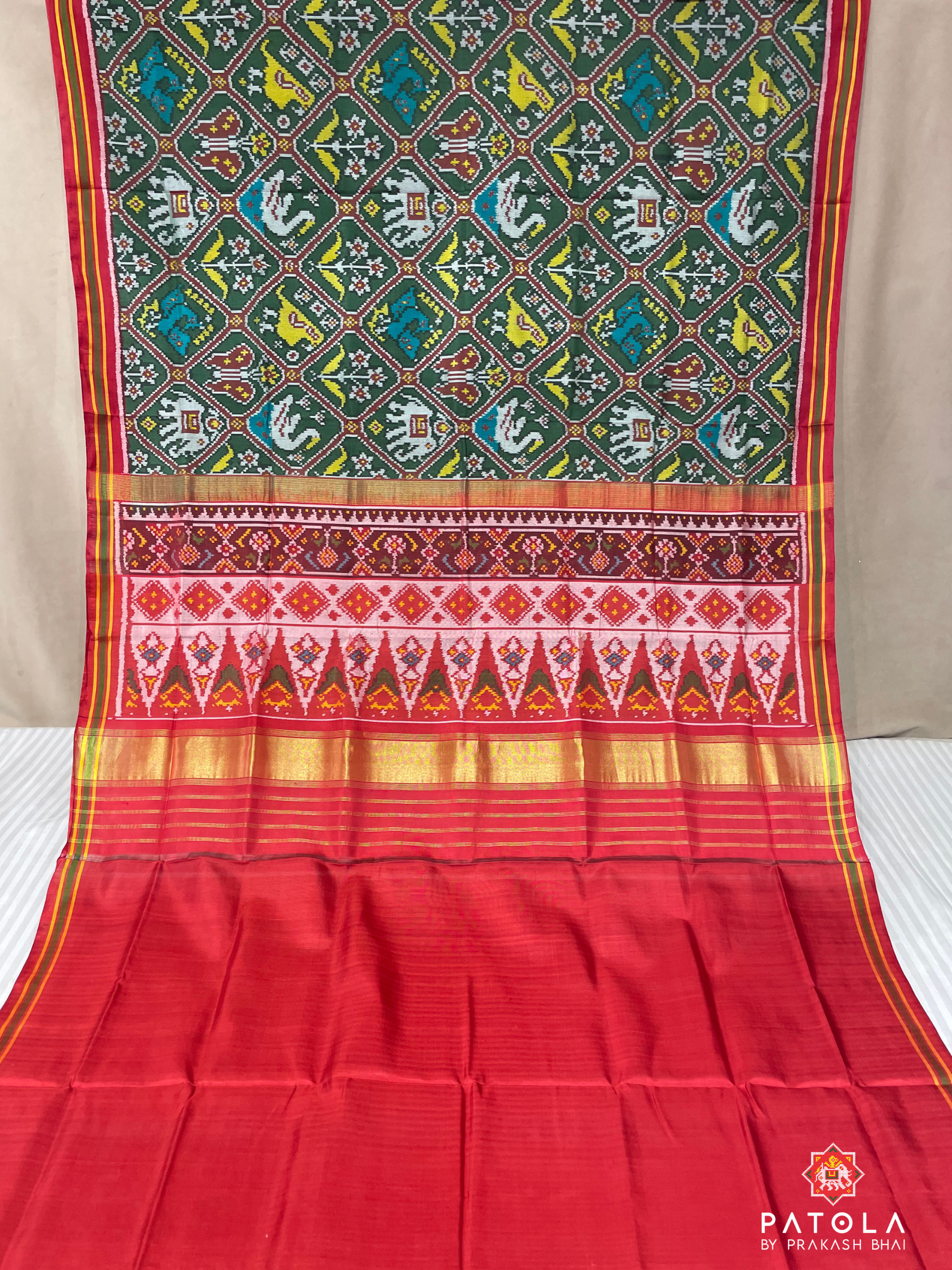 Green Narikunj Adtala Designer Semi Double Ikat Patola Saree