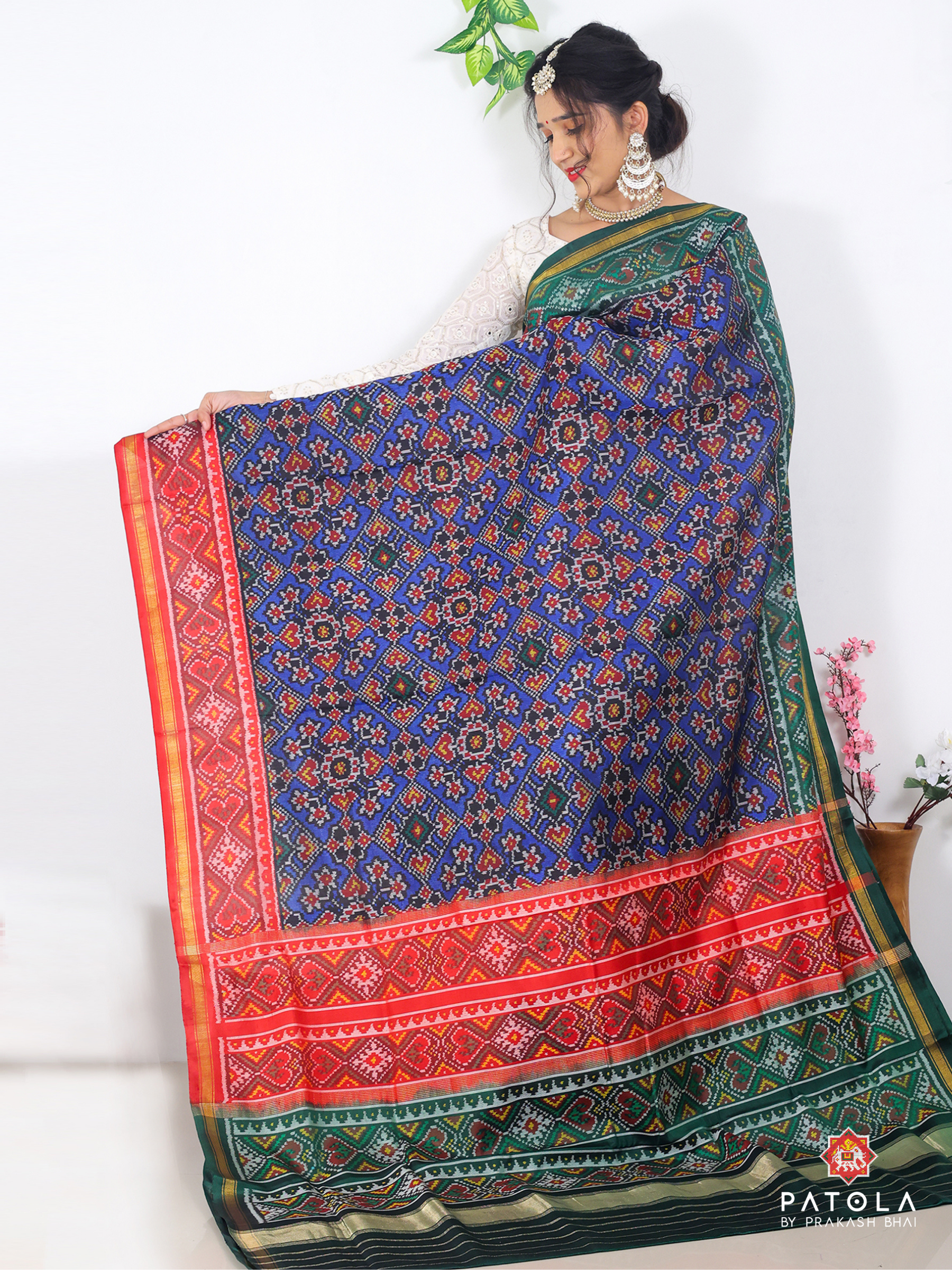 Double Colors Border Manekchowk Navratna Mix Designer Semi Double Ikat Patola Saree