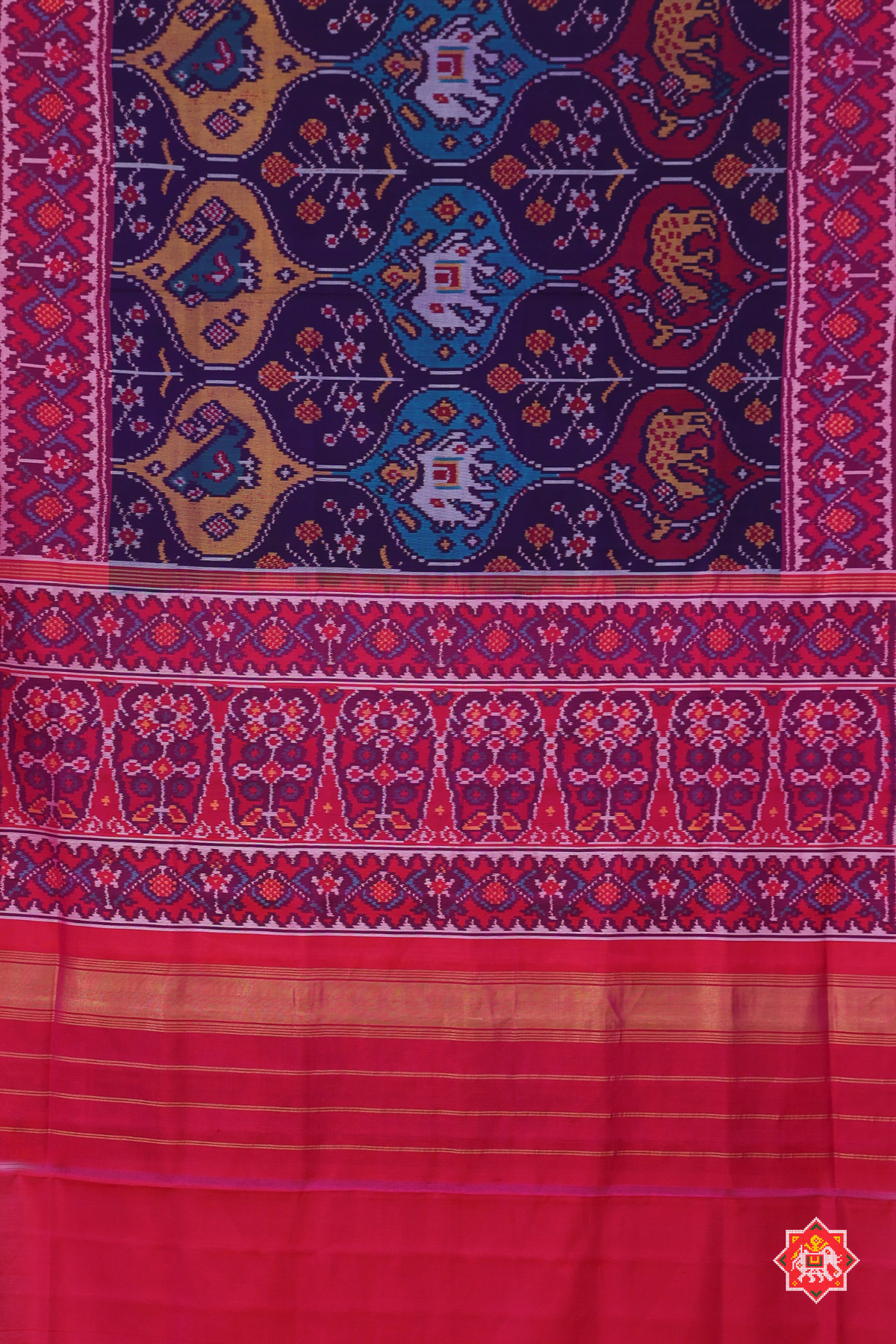 Masterpiece 3 motifs chabdi design semi double ikat patola saree