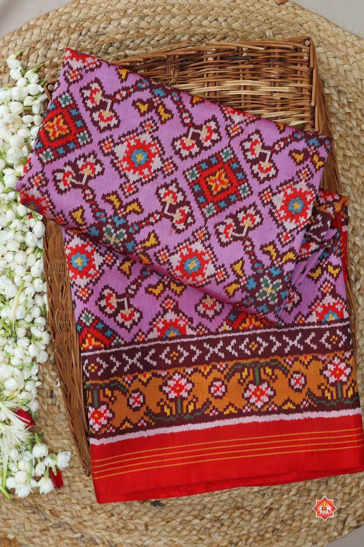 Master piece minakari work & navratna design semi double ikat patola saree