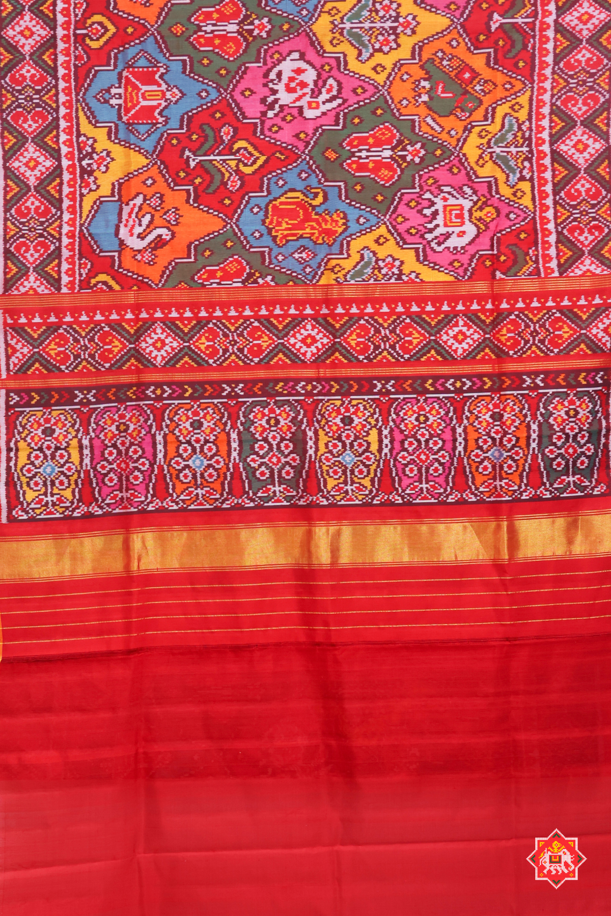 Master piece 6 motif design with traditional pallu semi double ikat patola saree