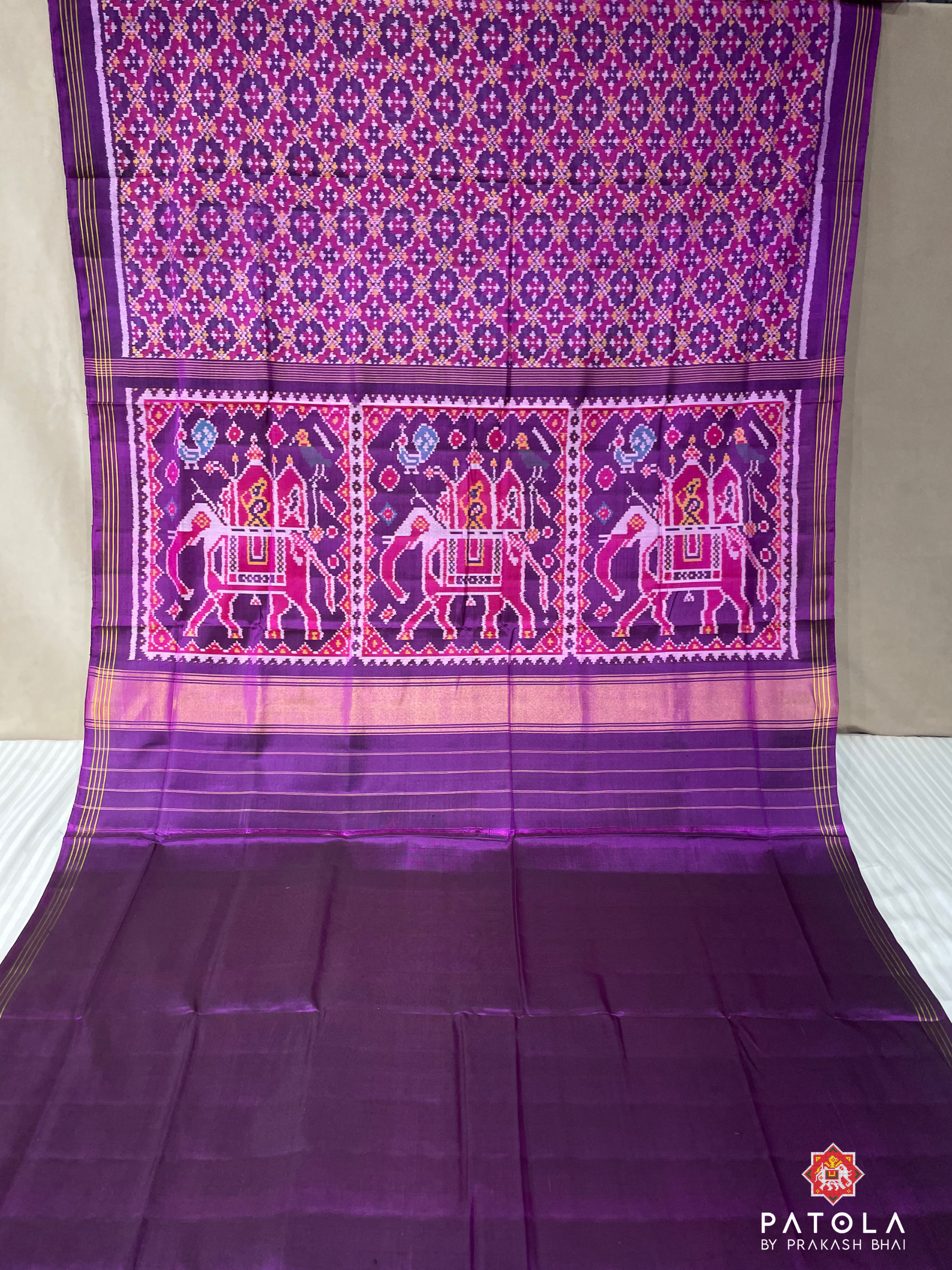 Magenta Button Phool Design Semi Double Ikat Patola Saree