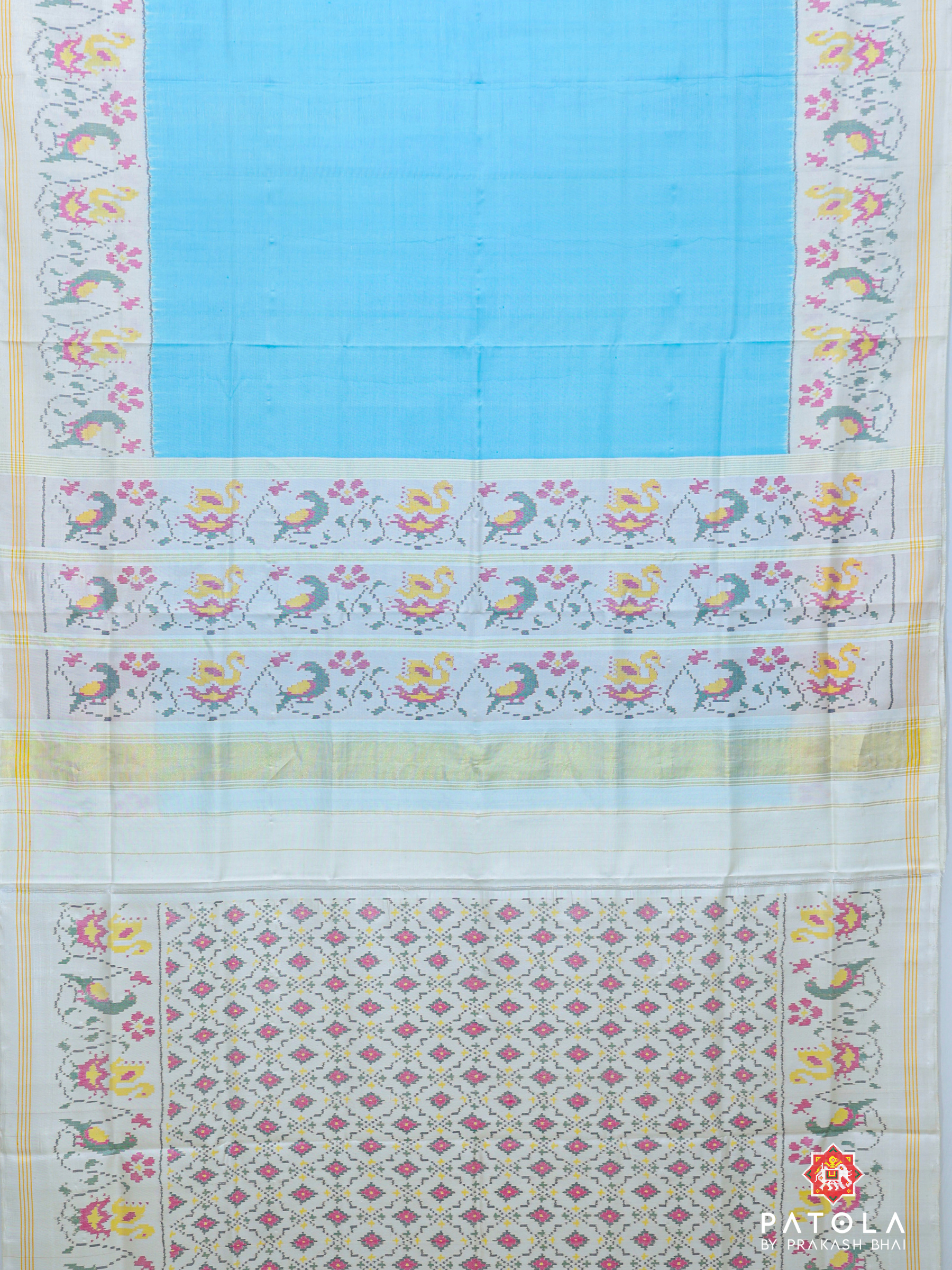 Plain Sky Blue Design With Patola Design Blouse Single Ikat Patola Saree