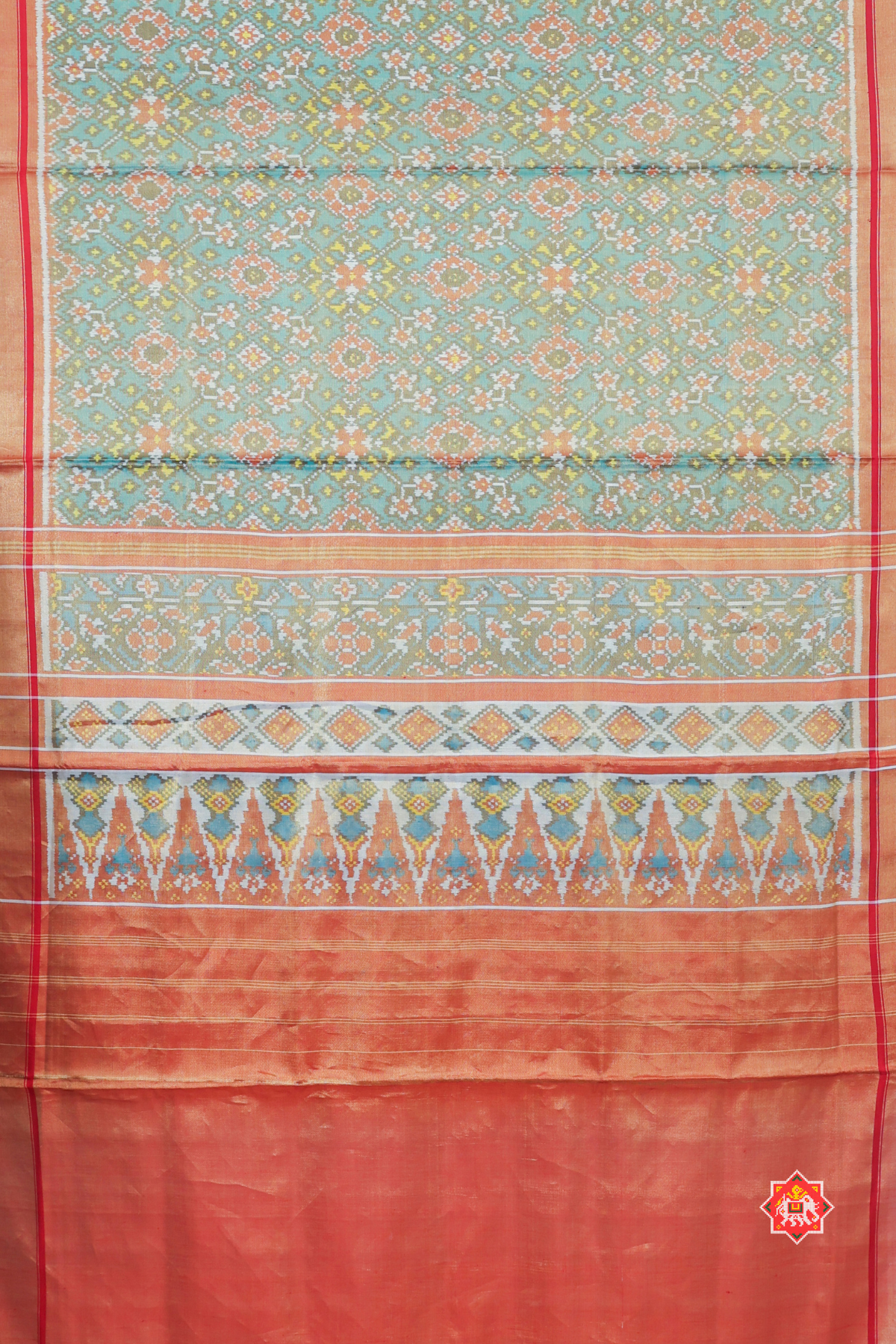 Navratna design with plain border tissue patola saree