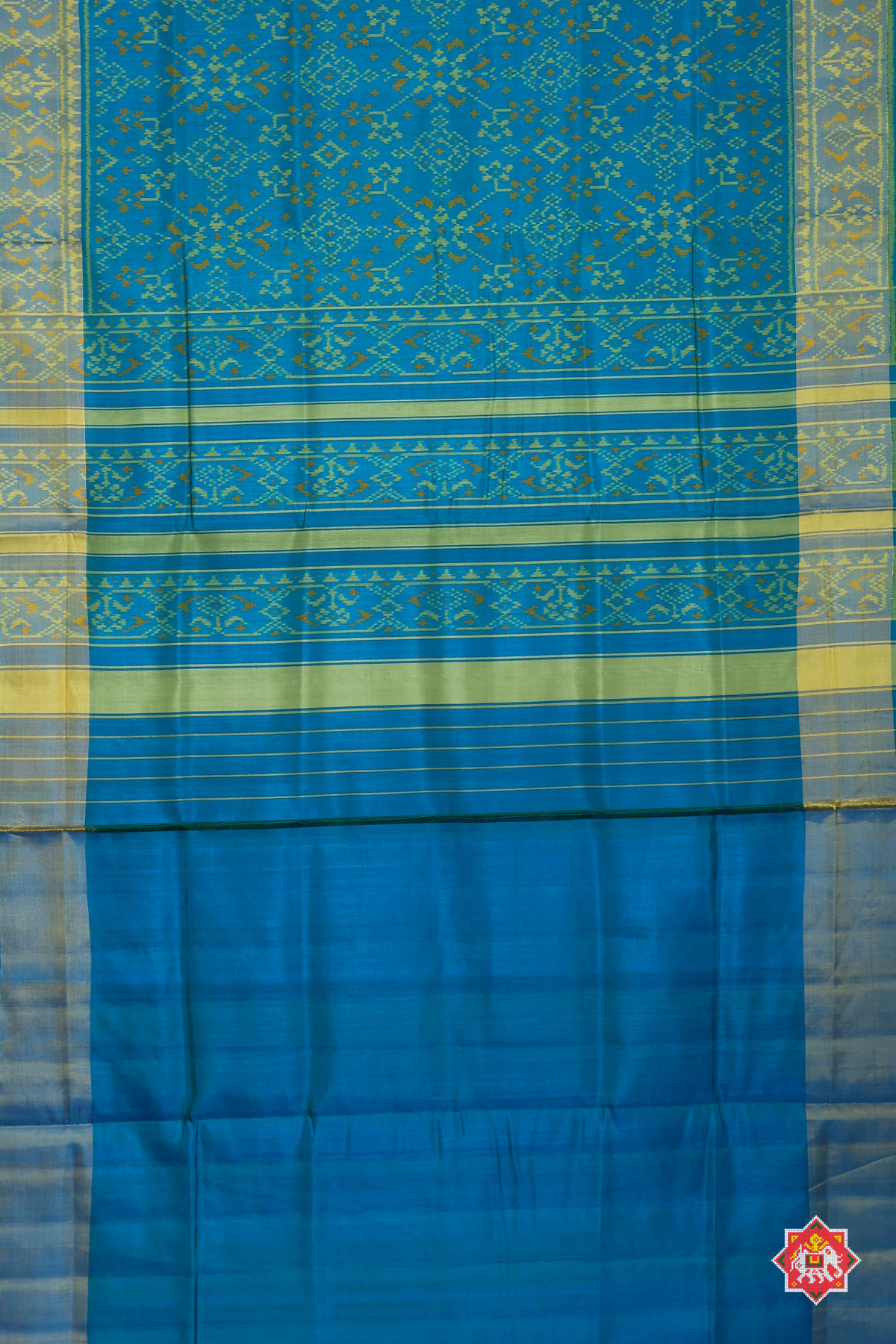 Navaratna design with big tissue border single ikat patola saree