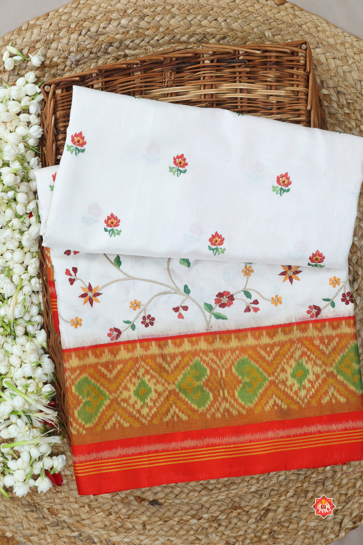 Pure patola with machinery embroidery work single ikat patola saree
