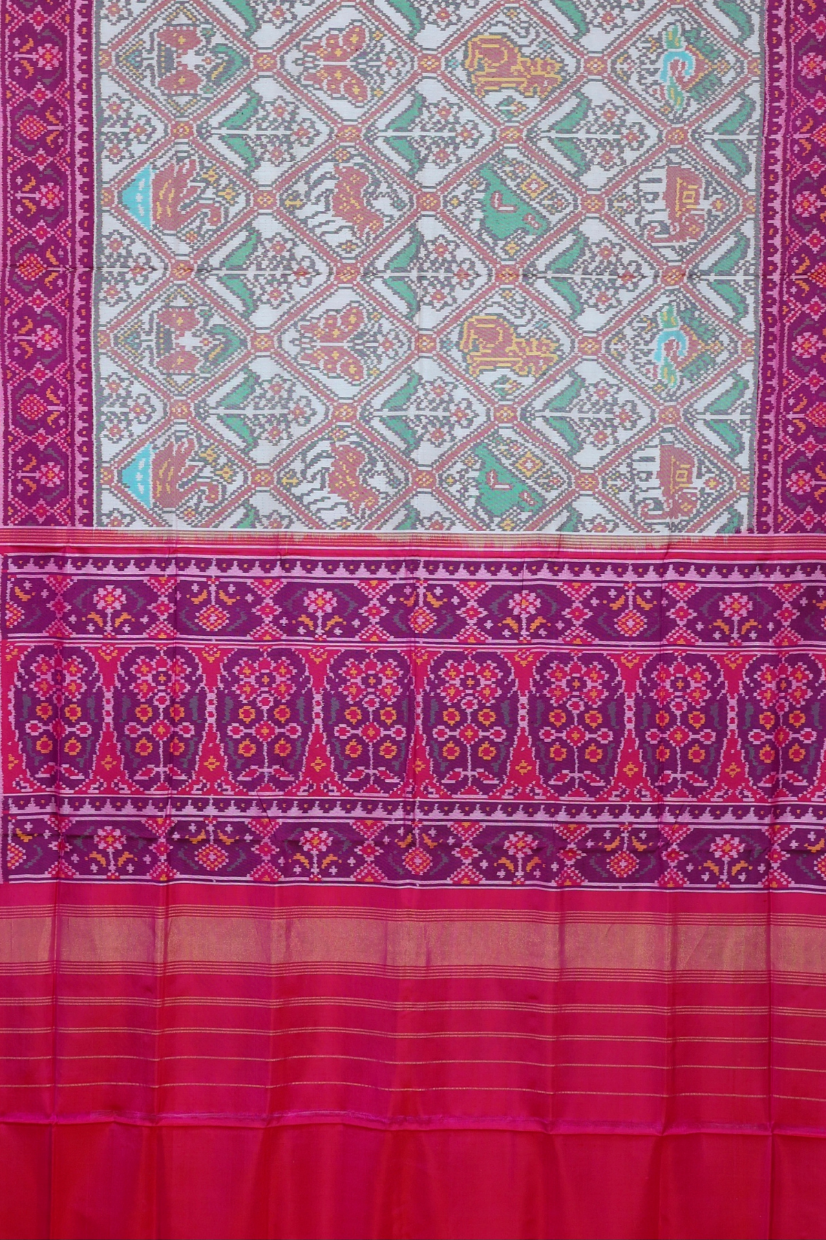 Traditional adtala design pallu border contras semi double ikat patola saree