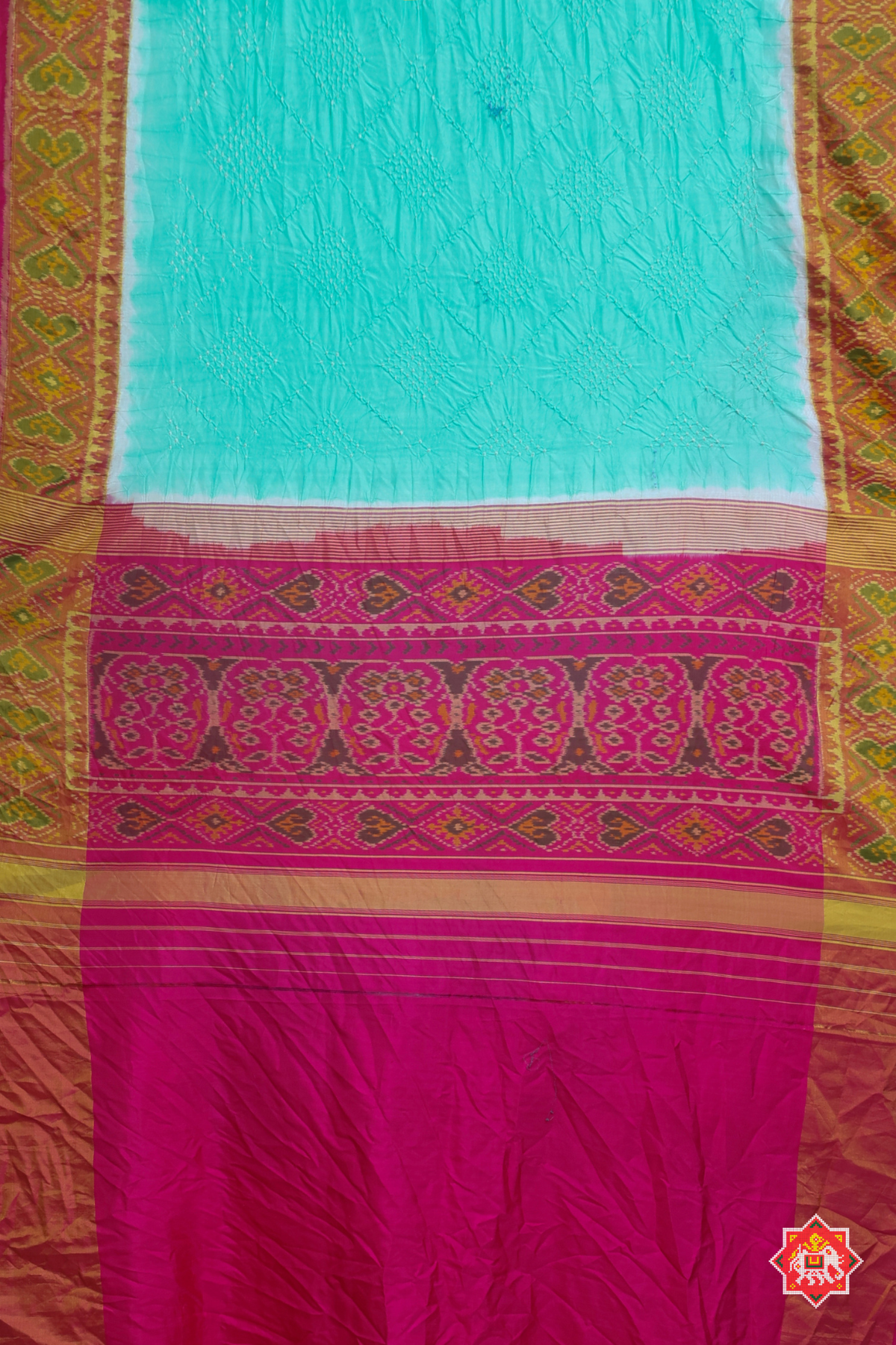 Pallu border patola design with tissue border bandhej patola saree