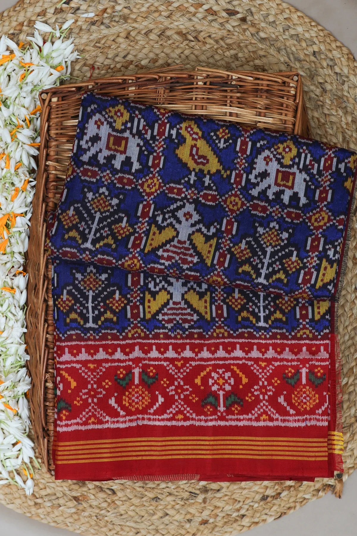 Minakari work with motif design traditional border semi double ikat patola saree